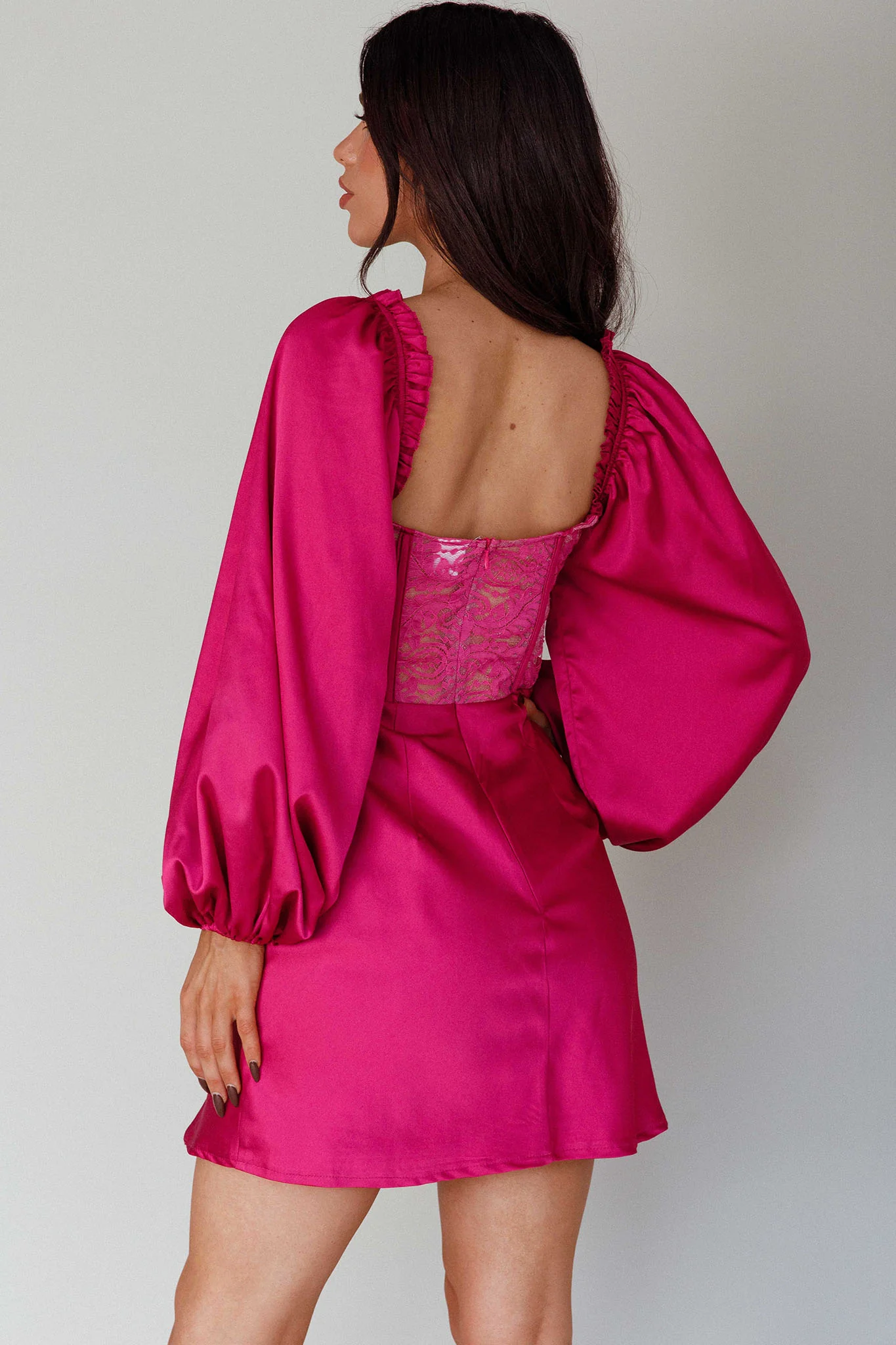 Trophy Long Sleeve Lace Bodice Mini Dress Plum - Sonourner