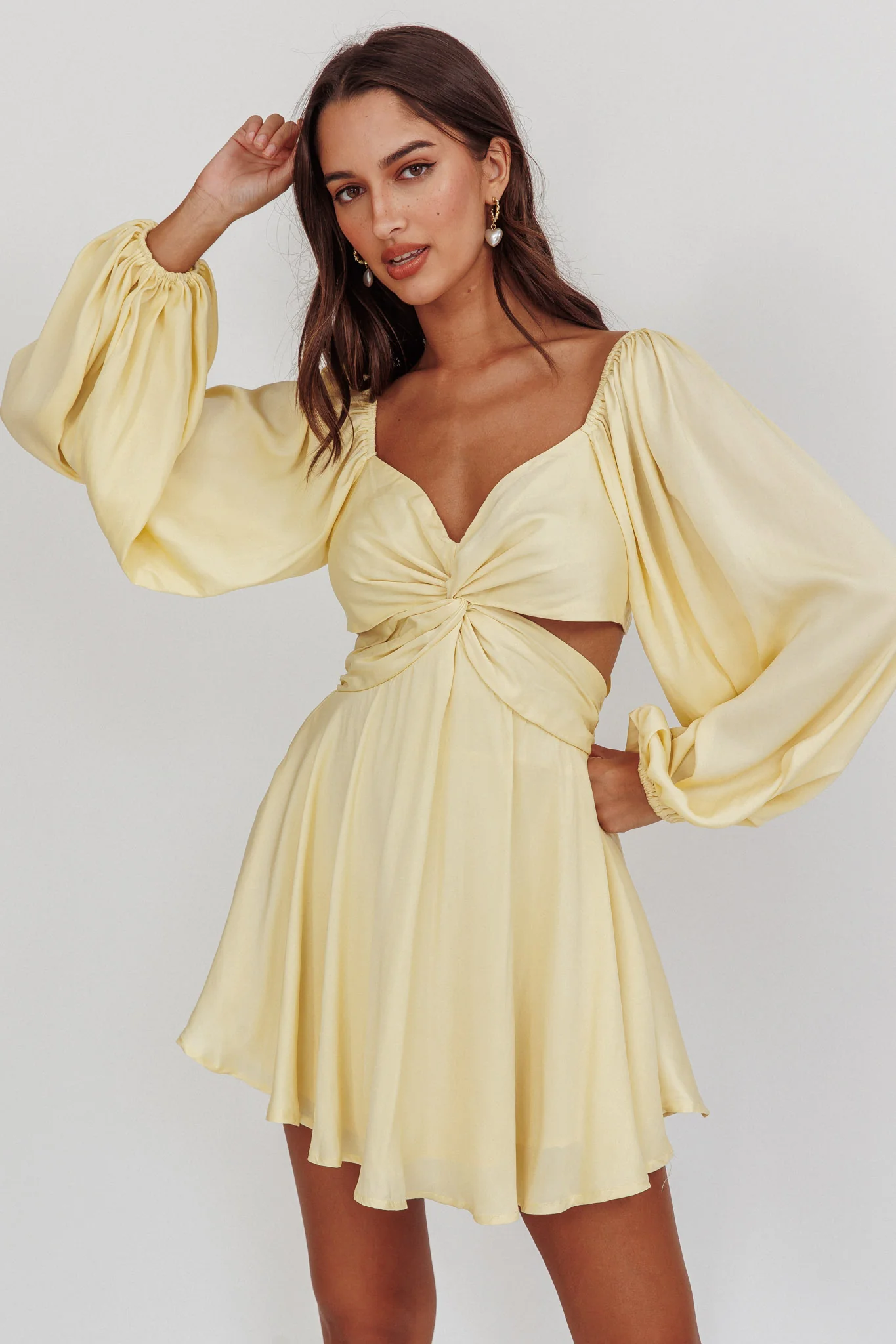 Miraya Balloon Sleeve Twist Mini Dress Butter - Sonourner