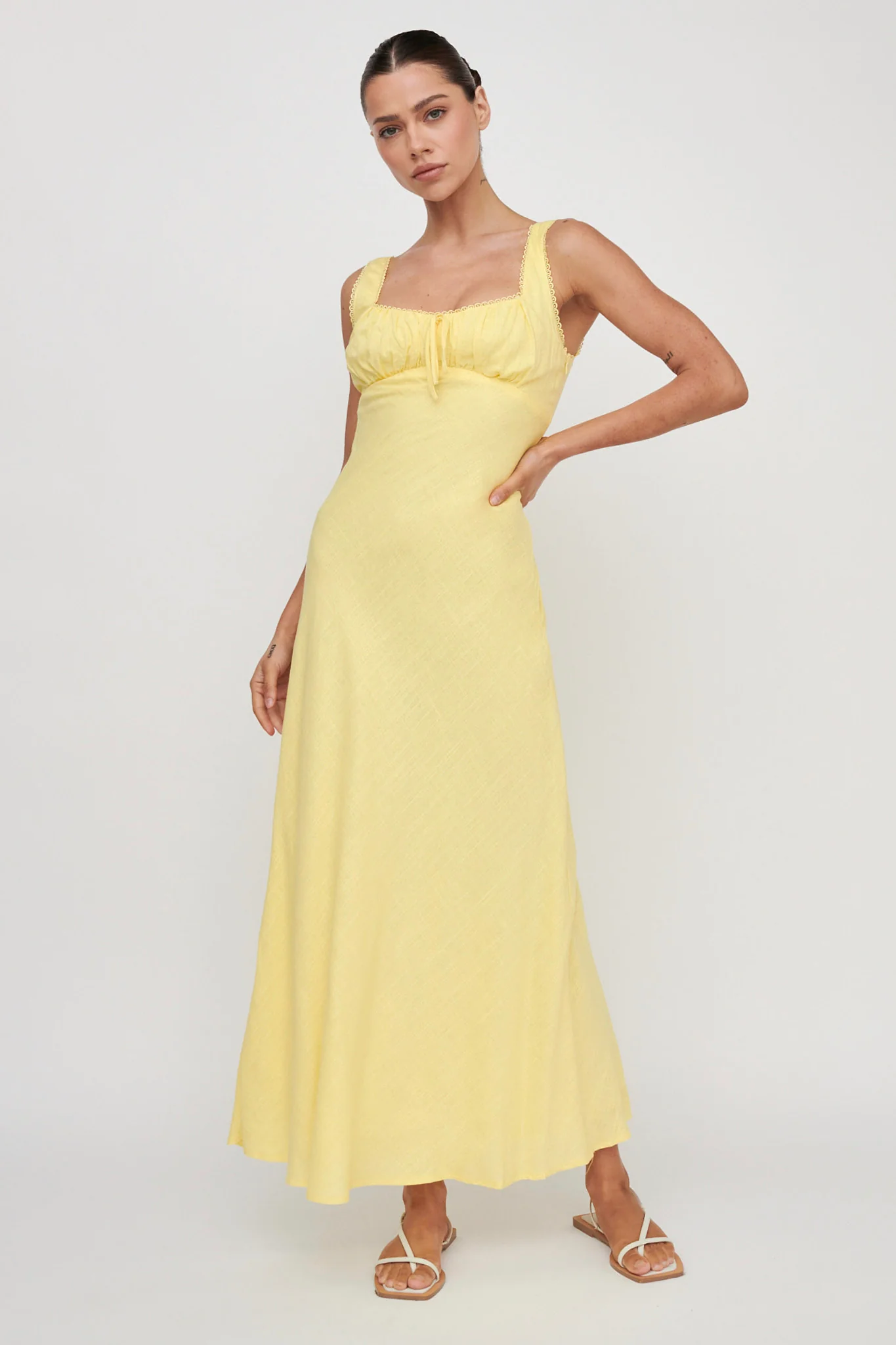 Carlee Gathered Bust Maxi Dress Yellow - Sonourner