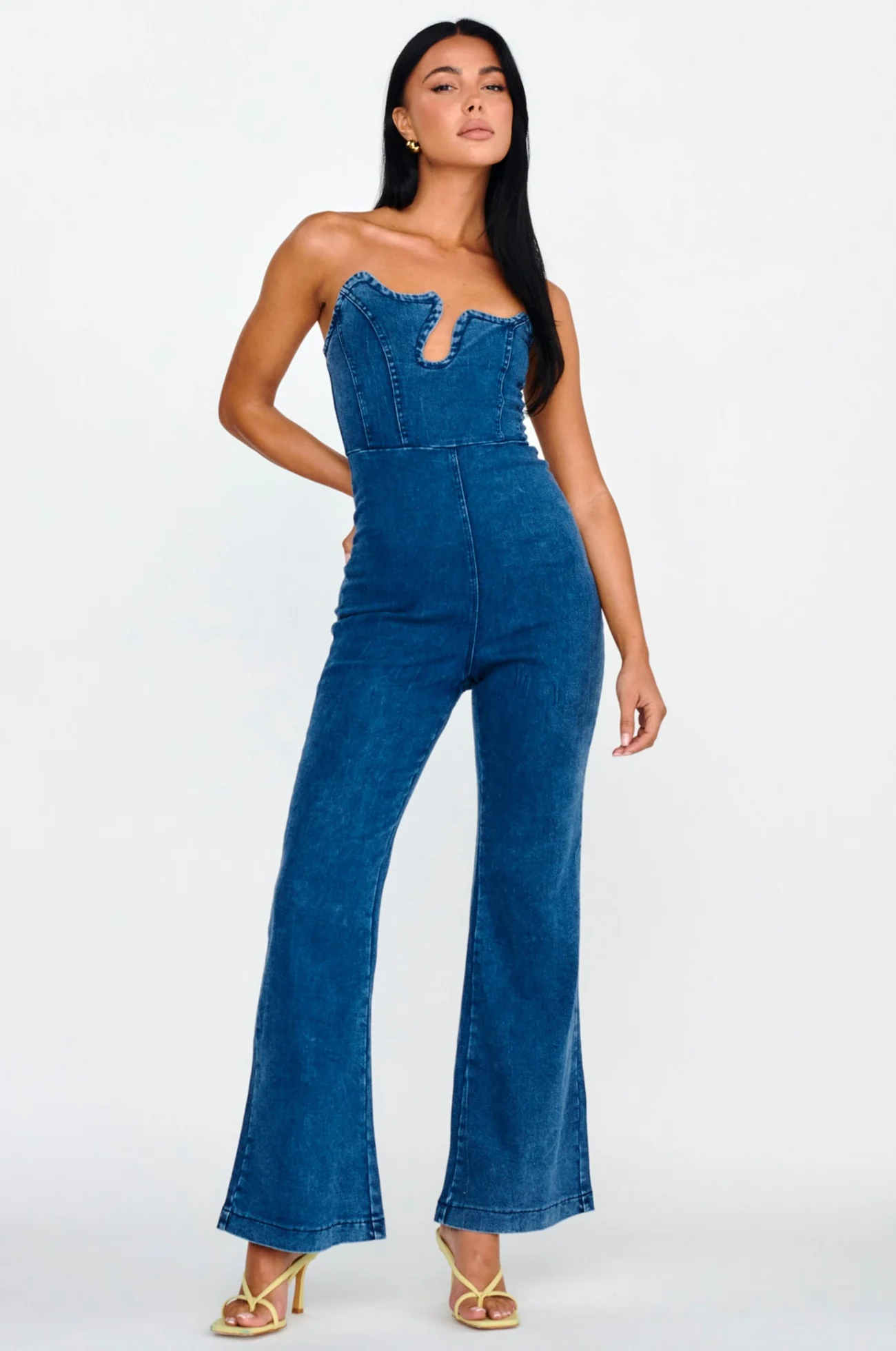 Horizon Strapless Wavy Neckline Jumpsuit Denim - Sonourner