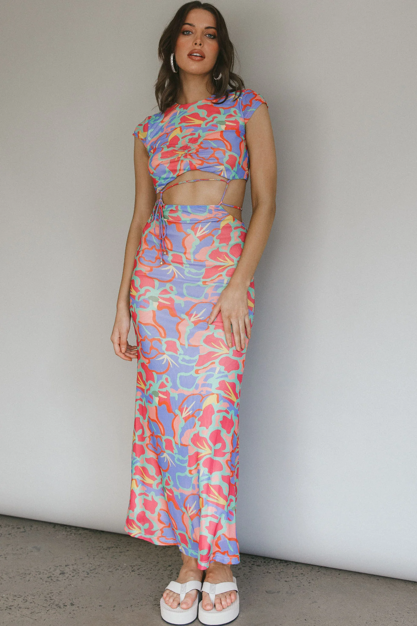 Capri Cap Sleeve String Maxi Dress Blue/Red - Sonourner