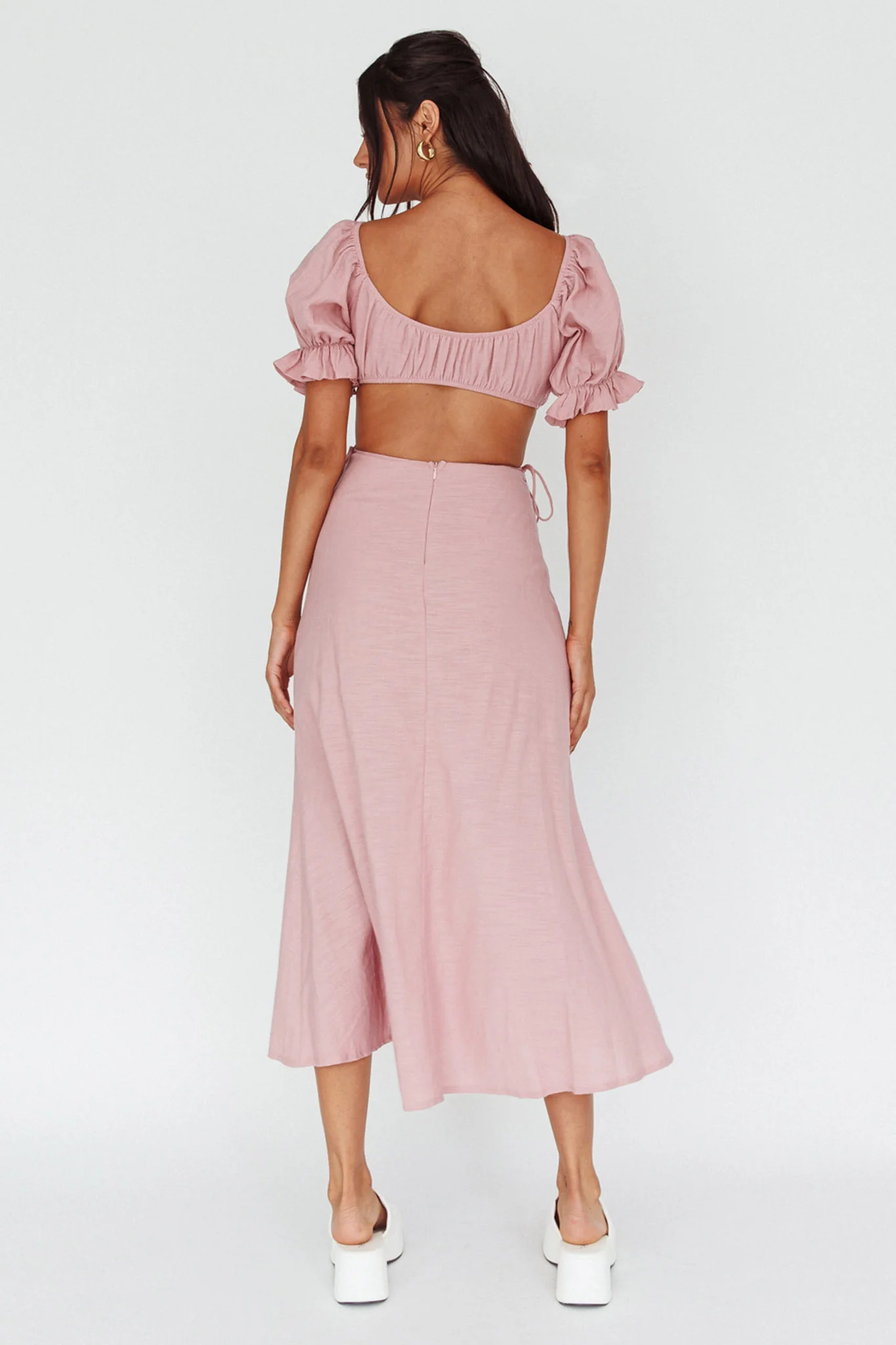 Fancy Free Puff Sleeve Midi Dress Blush - Sonourner