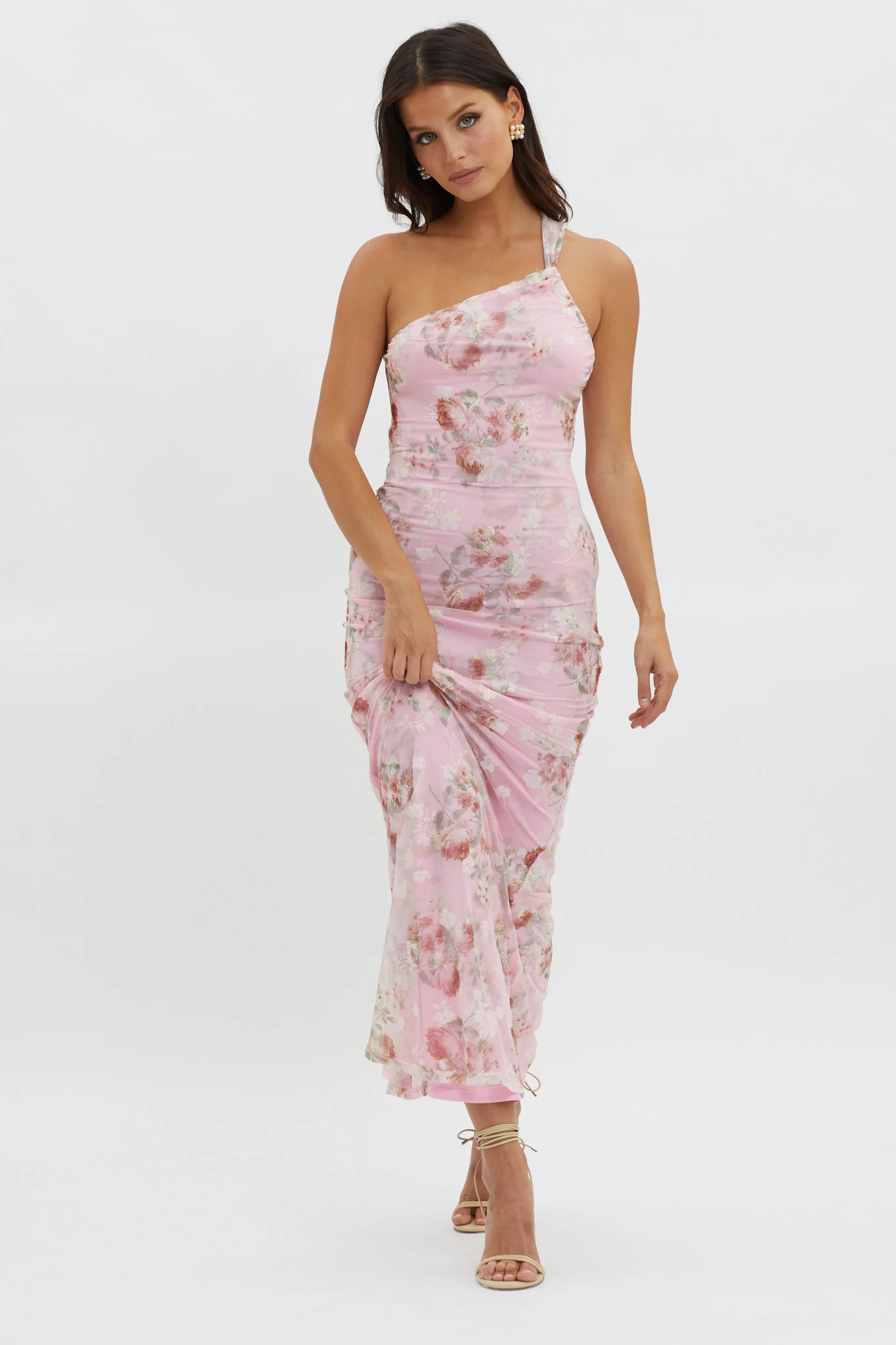 Tatum One-Shoulder Mesh Maxi Dress Pink - Sonourner