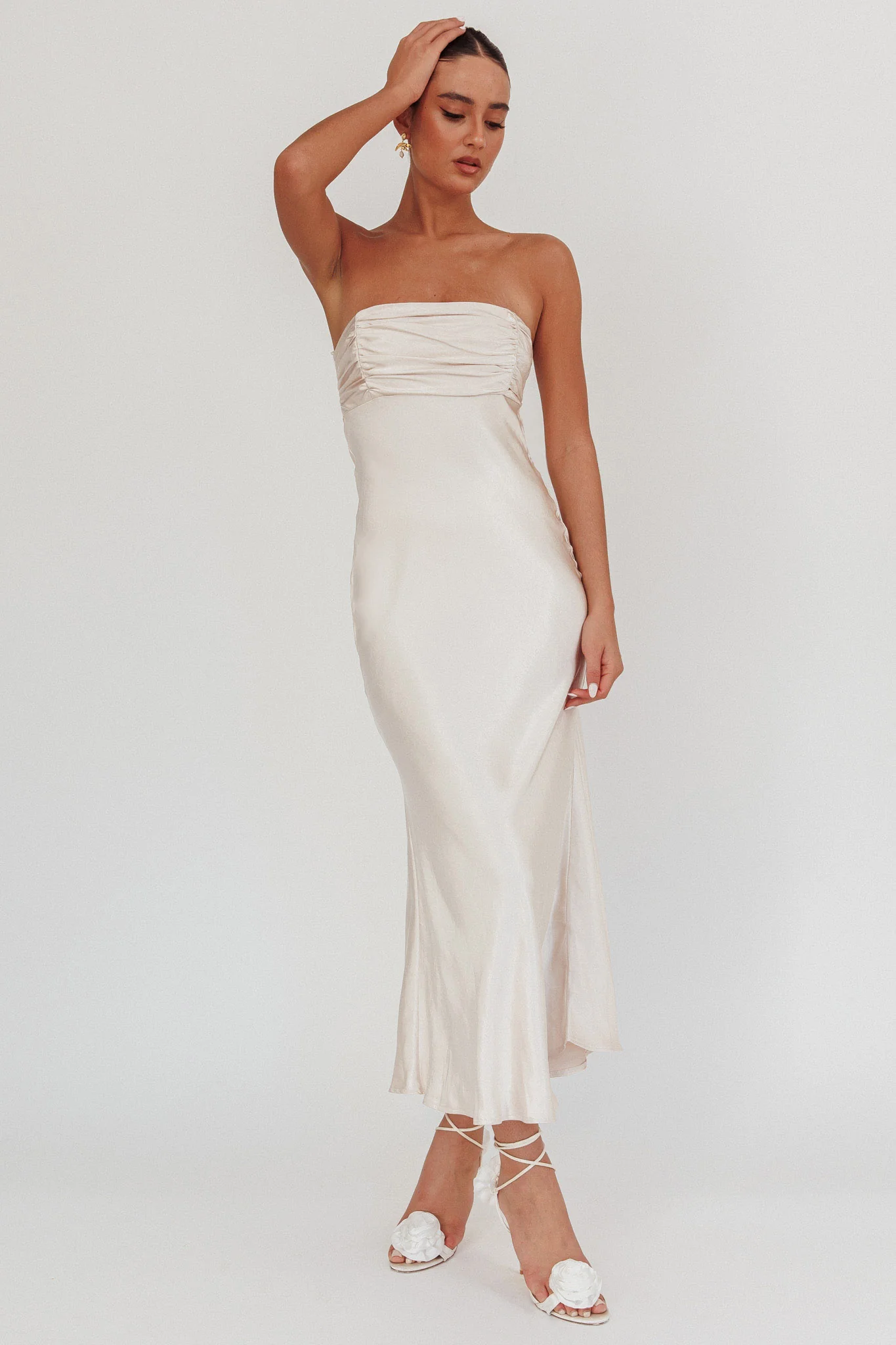 Moon Song Strapless Laced Back Dress Champagne - Sonourner