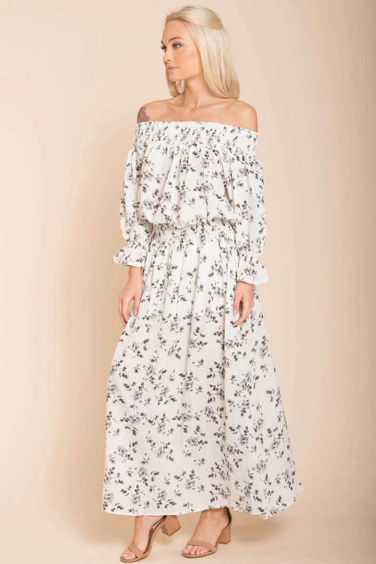 Aiyana High Slit Floral Maxi Dress White - Sonourner