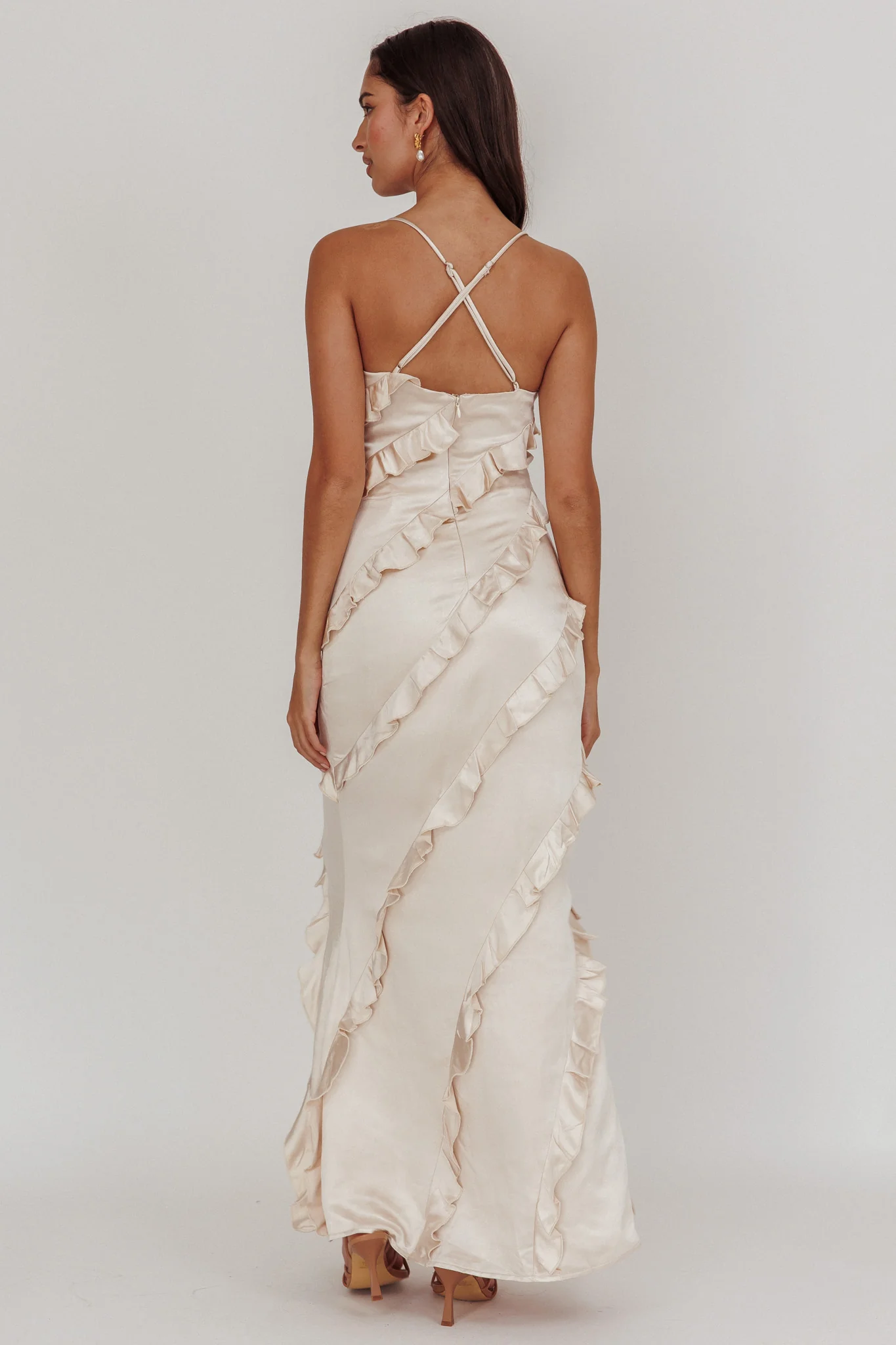 Arrabel Ruffle Trim Maxi Dress Champagne - Sonourner