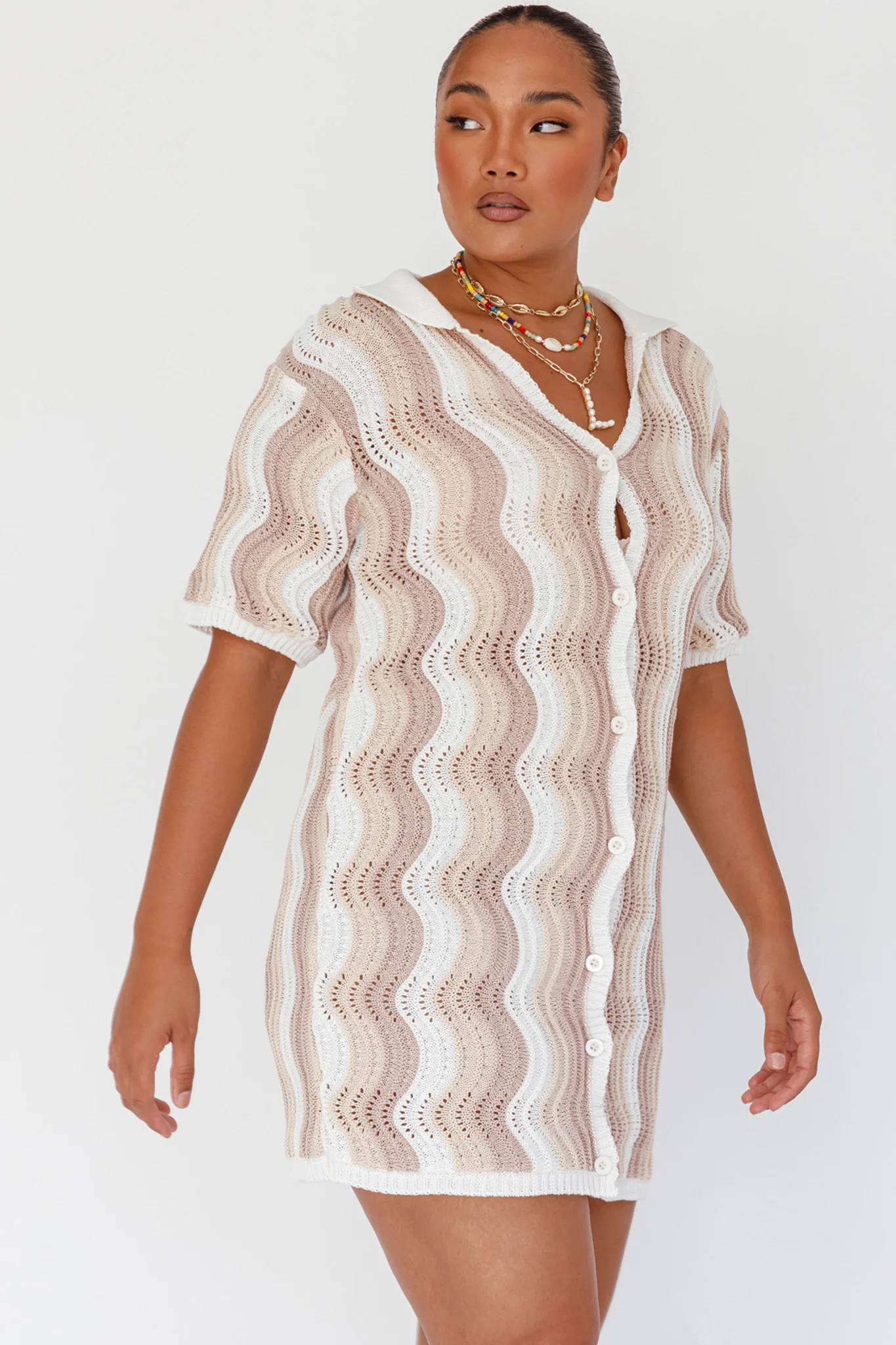 Glennon Crochet Shirt Dress Beige - Sonourner