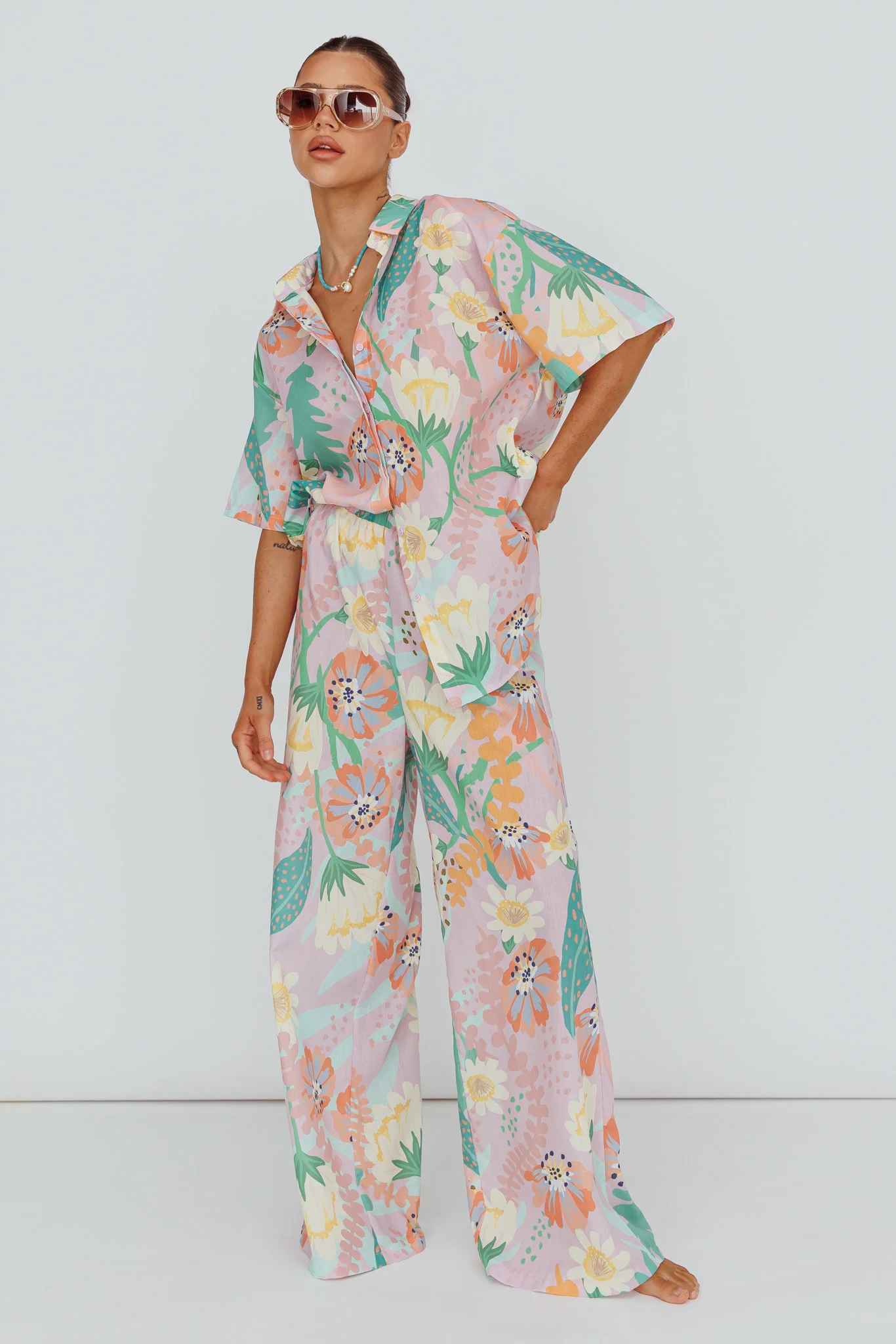 Kiko Wide Leg Pants Print Pink Multi - Sonourner