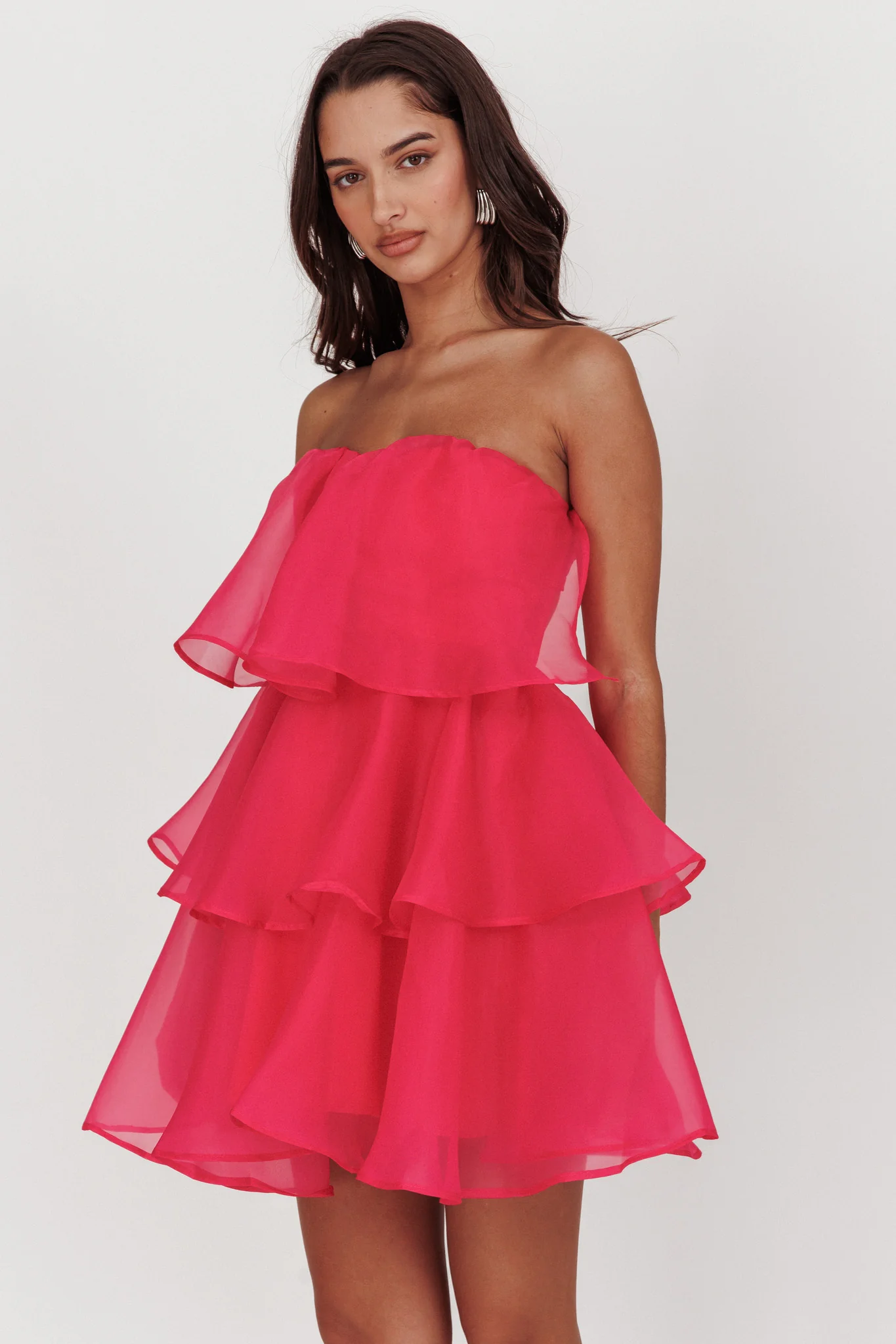Behati Tiered Layer Mini Dress Hot Pink - Sonourner