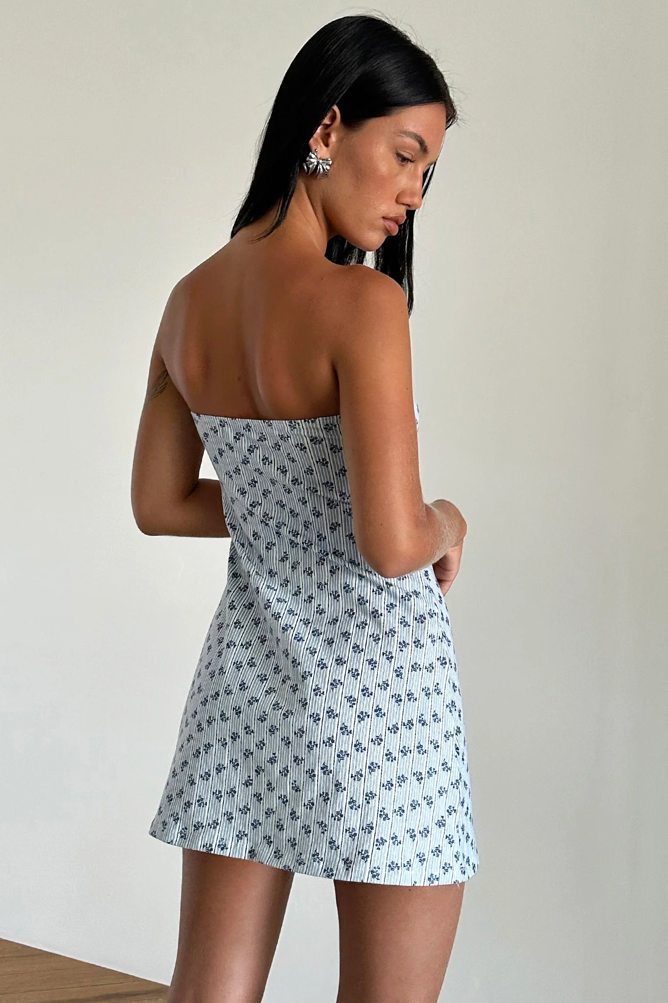 Javaya Bandeau Mini Dress Blue Stripe - Sonourner