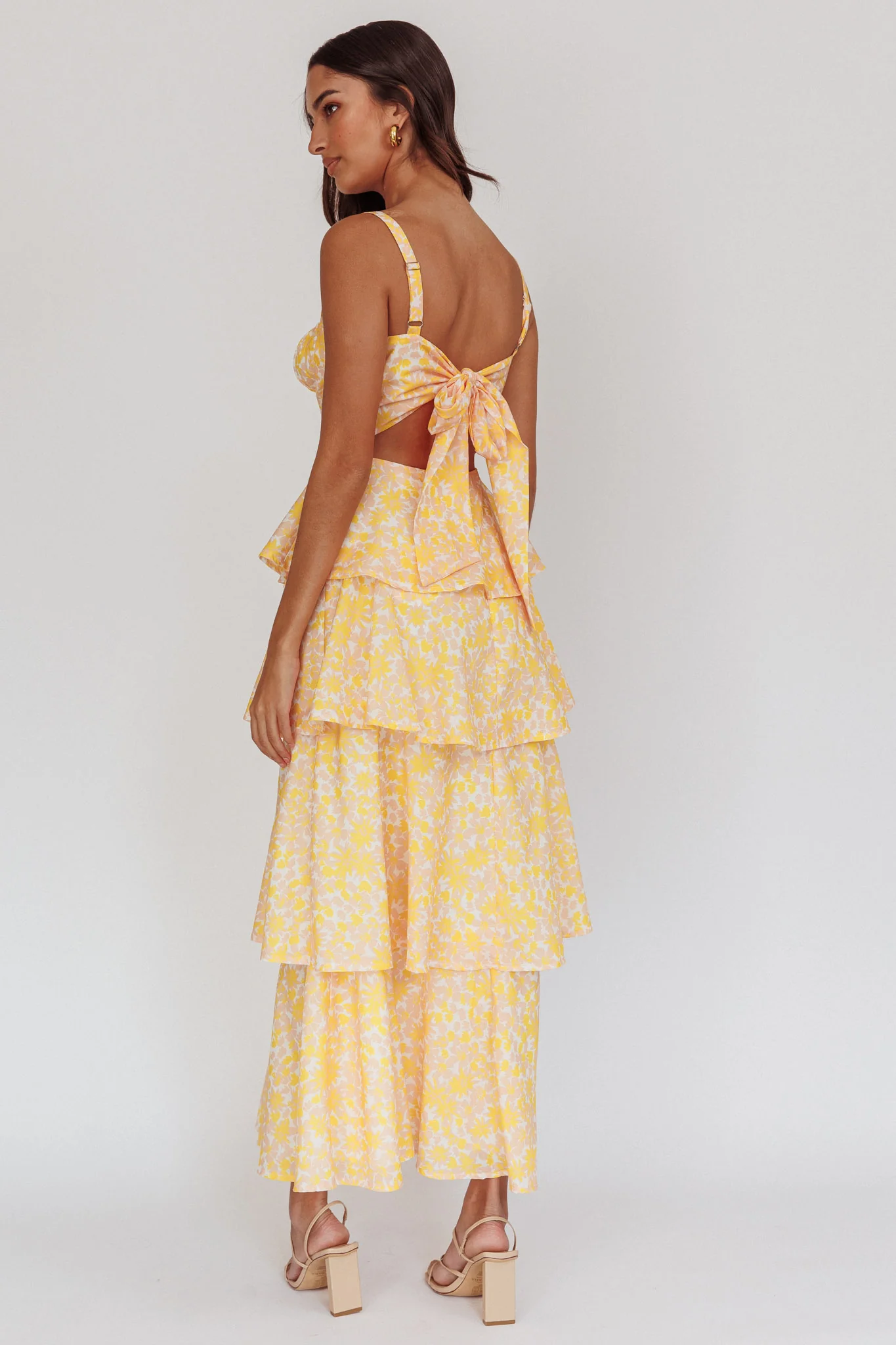 Provence Bloom Tiered Ruffle Floral Maxi Dress Yellow - Sonourner
