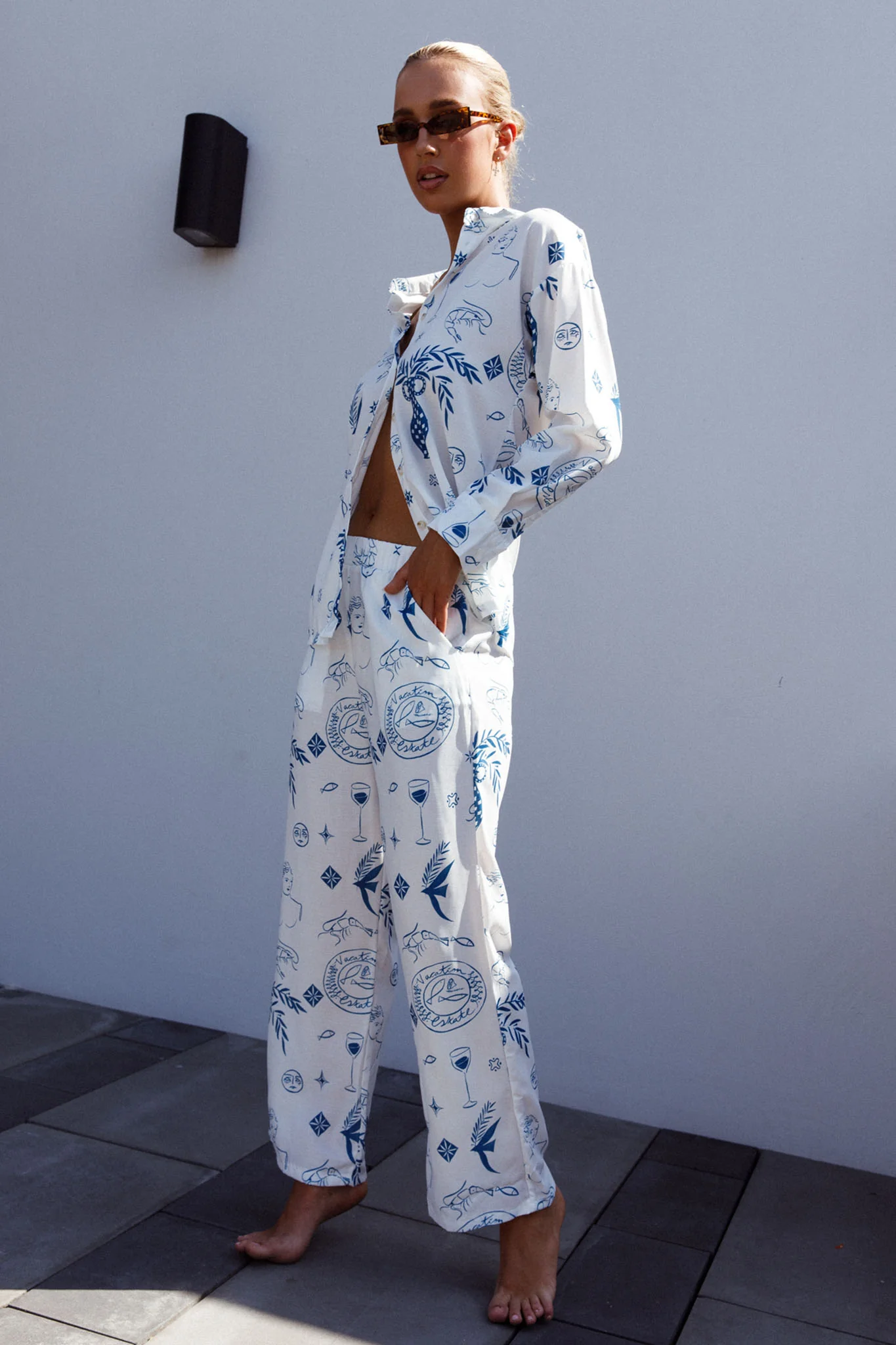 Weekend Bliss Pants Printed White - Sonourner