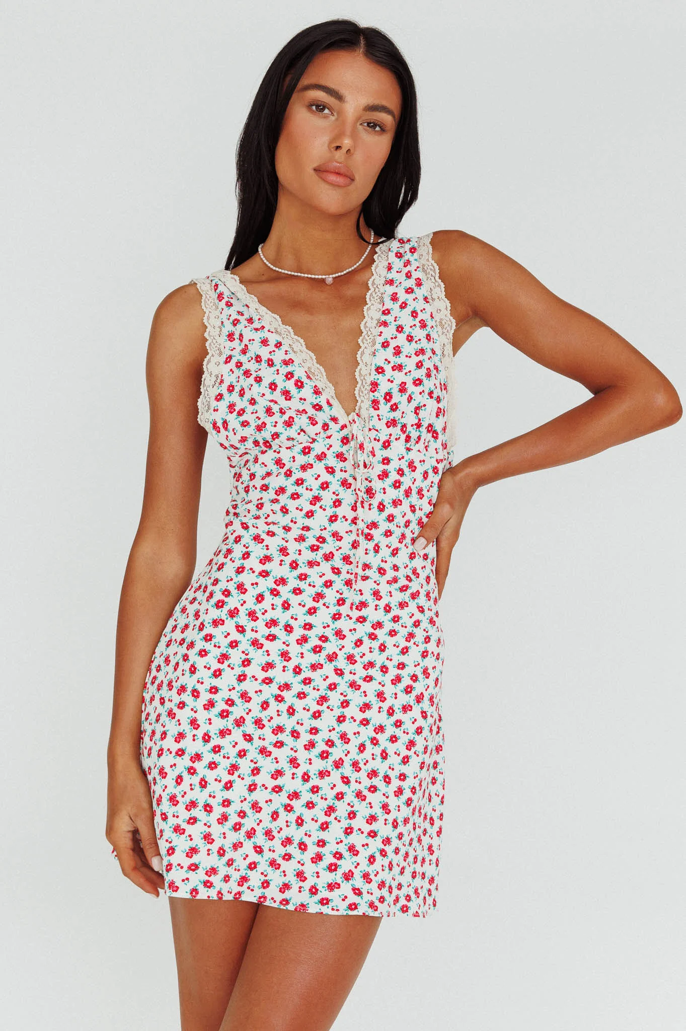 Vigo Lace Trim Sundress Floral White - Sonourner