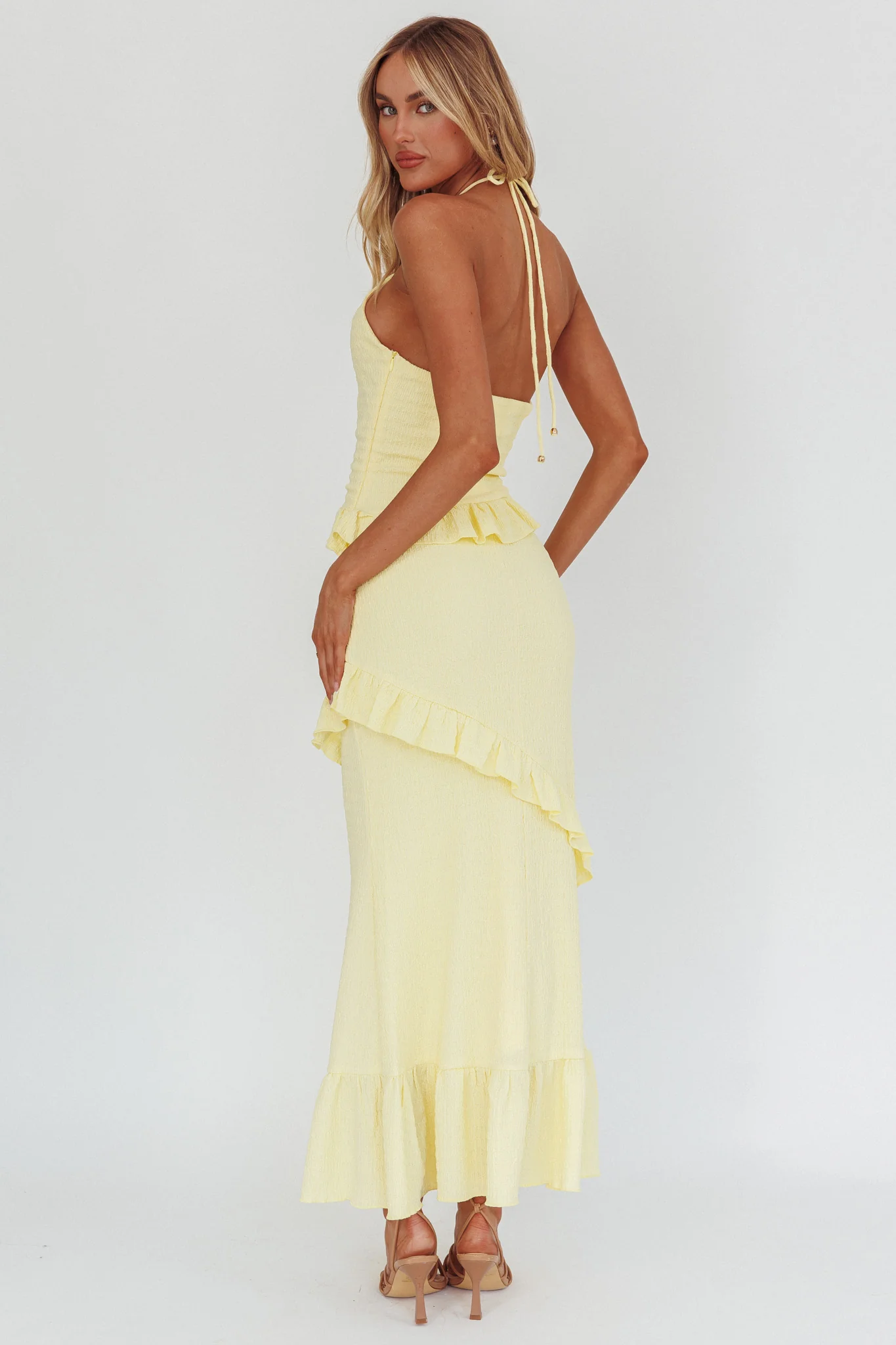 Clemence Smocked Frill Trim Maxi Dress Lemon - Sonourner