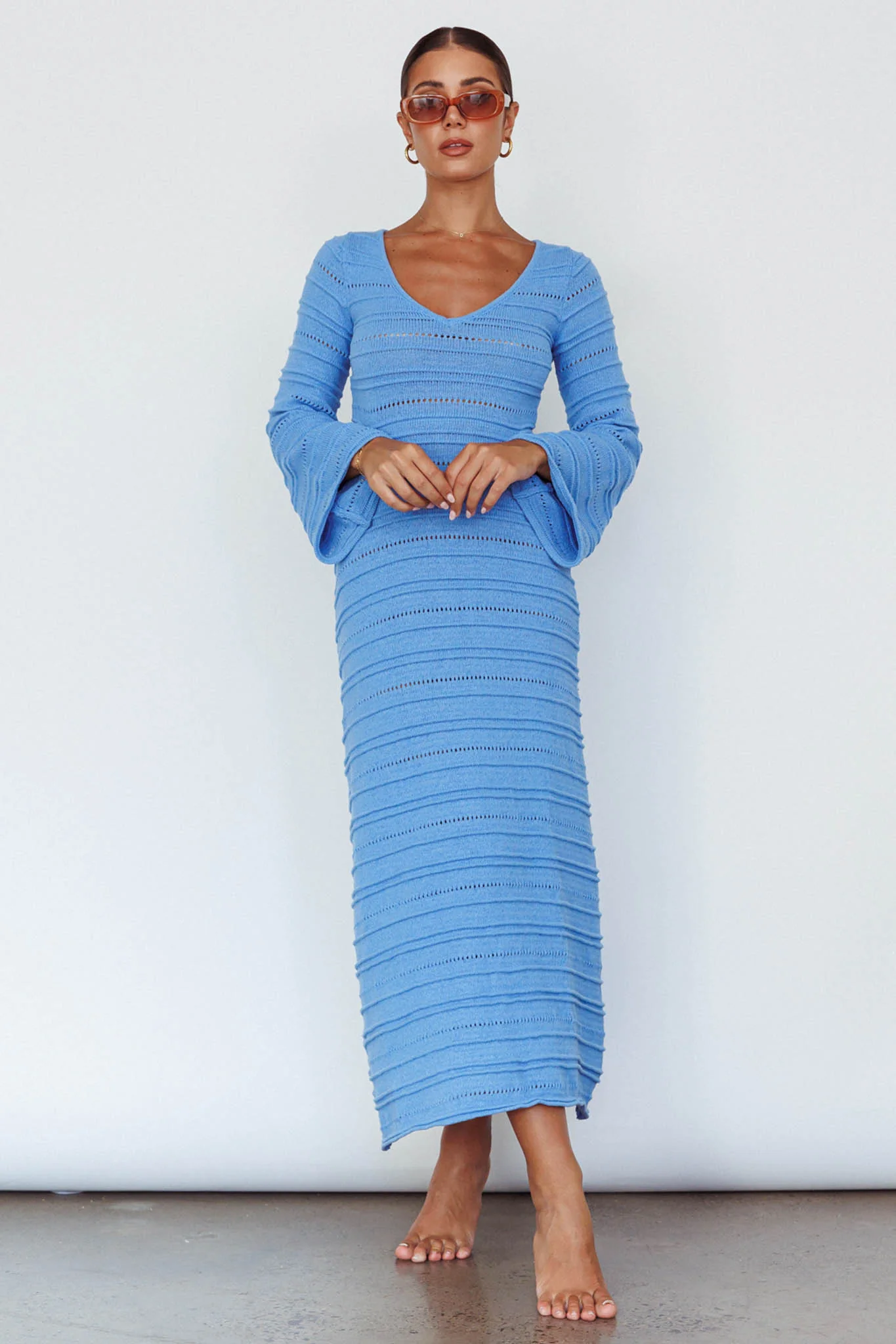 Meredith Long Sleeve Cut-Out Maxi Dress Blue - Sonourner
