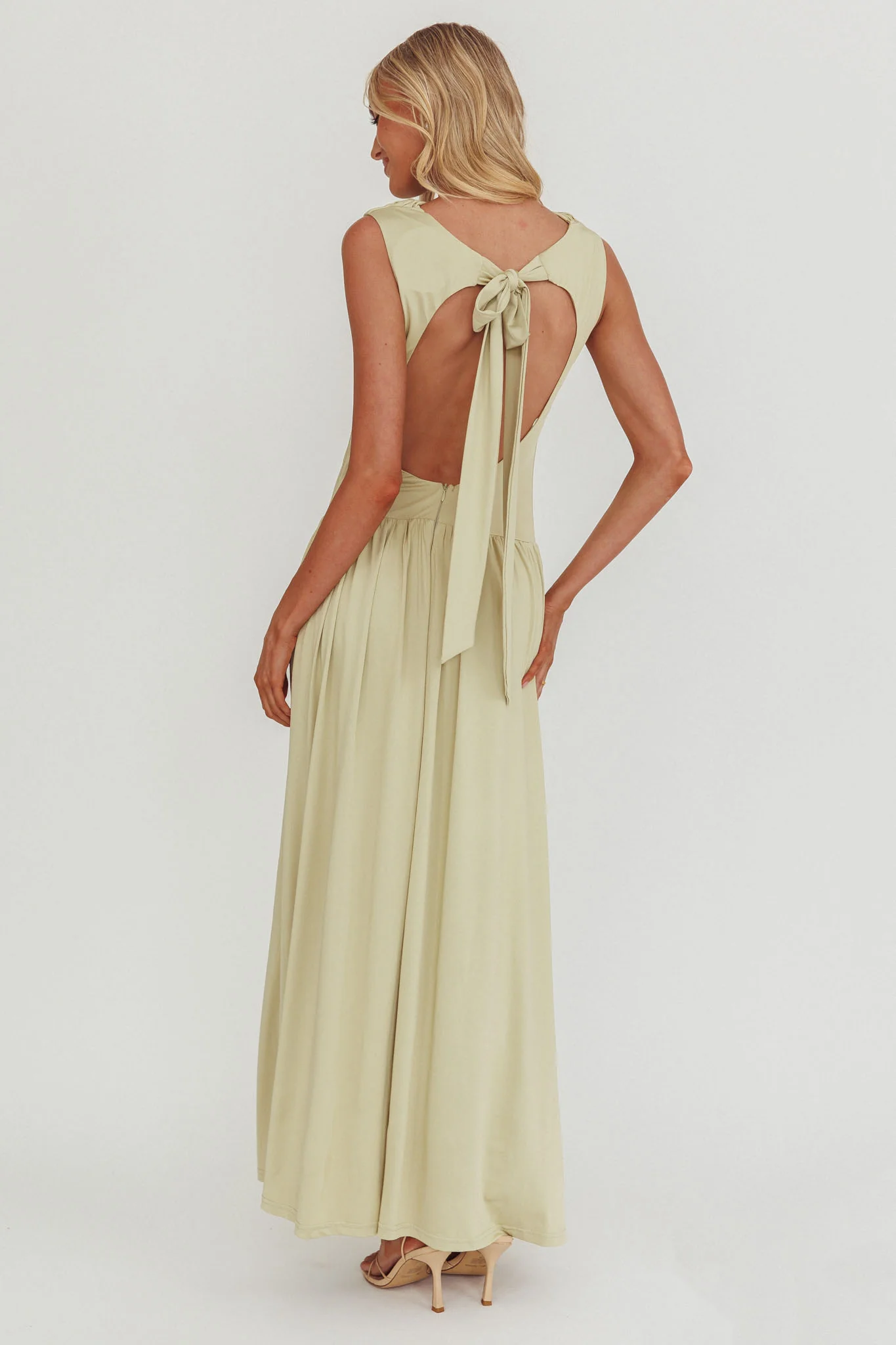 Dorothea High Cowl Open Back Maxi Dress Sage - Sonourner