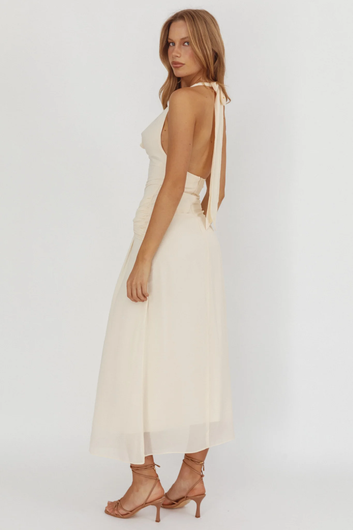 Maretha Cowl Halterneck Maxi Dress Butter - Sonourner
