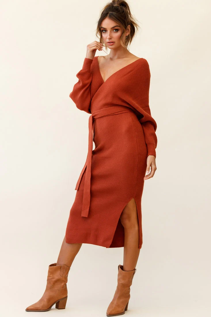 Cameo Batwing Knit Midi Dress Camel - Sonourner