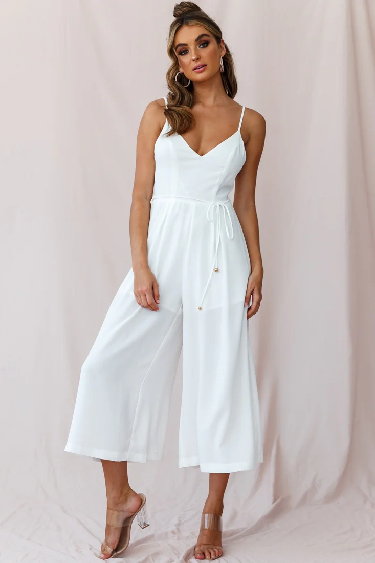 Brighton Low Back Wide Leg Jumpsuit White - Sonourner