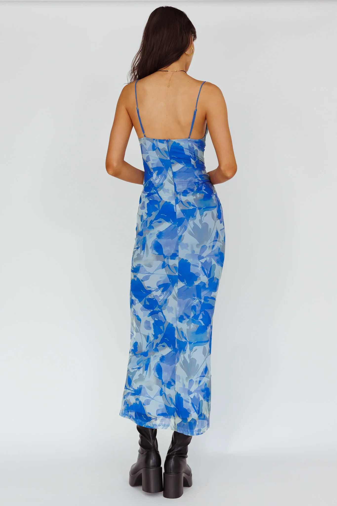 Teava Laced Waist Maxi Dress Print Floral Blue - Sonourner