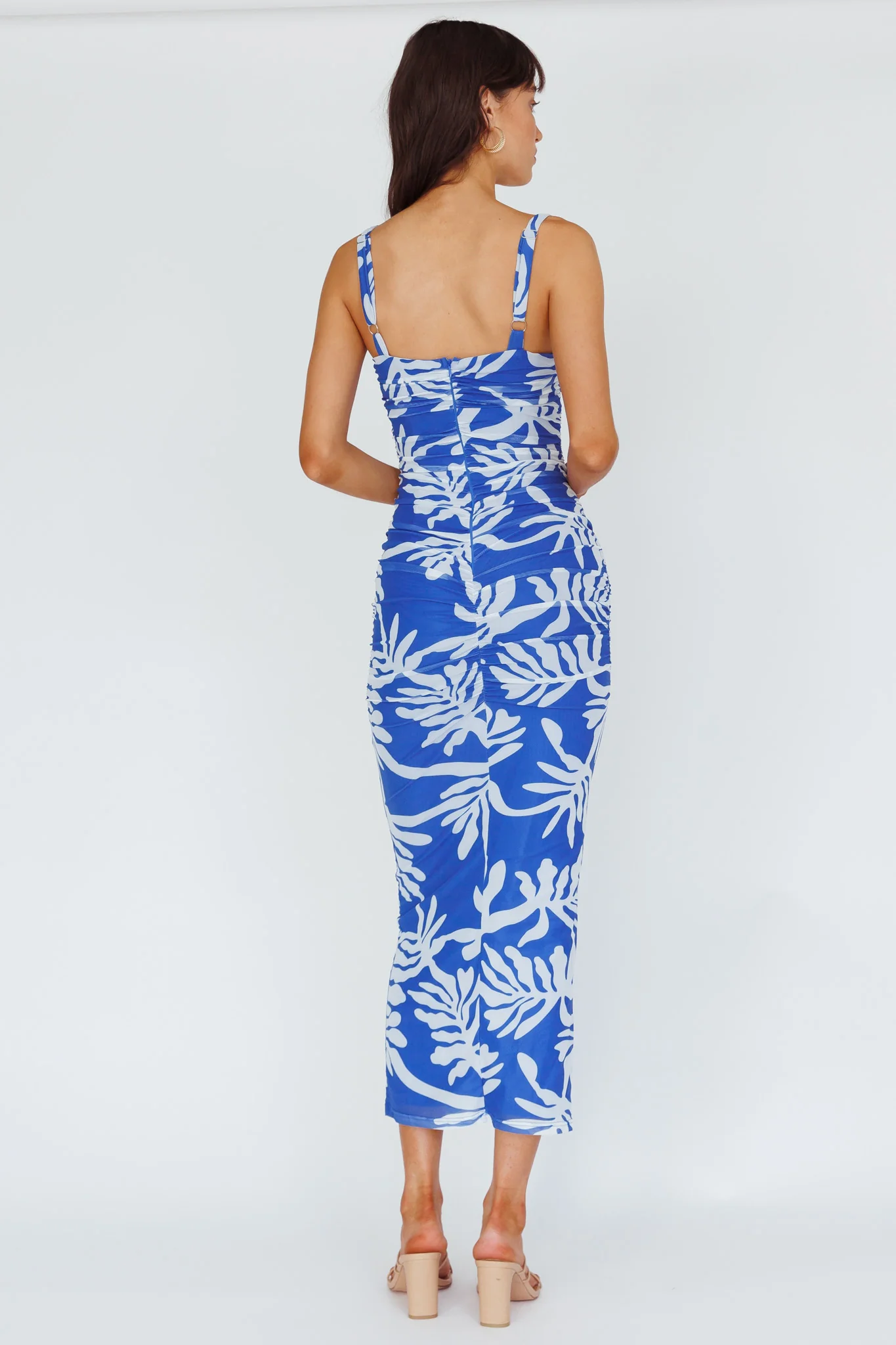 Hawaiian Sun Ruched Bust Midi Dress Print Blue - Sonourner