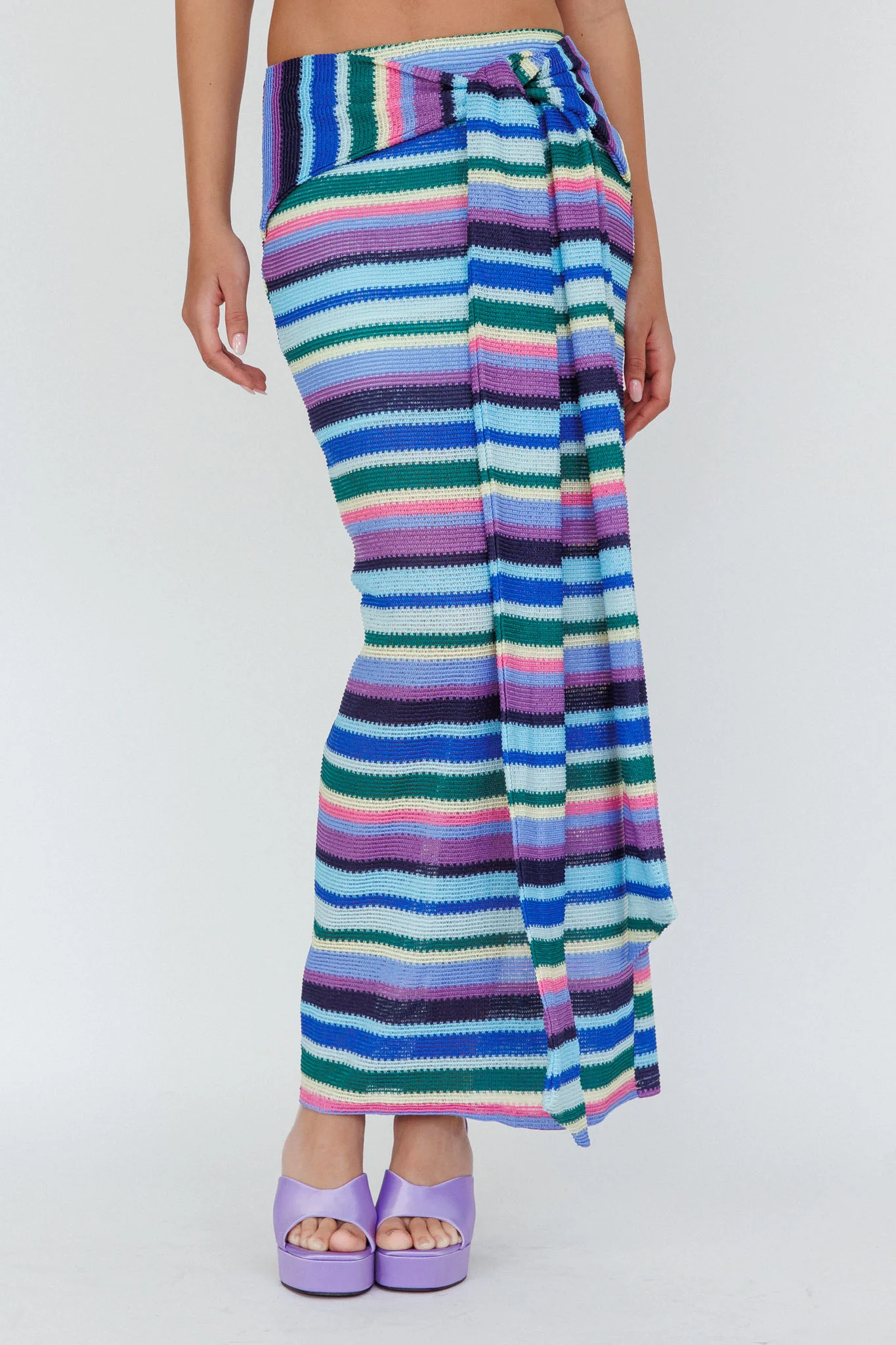 Sammi Tie Waist Knit Maxi Skirt Purple Multi - Sonourner