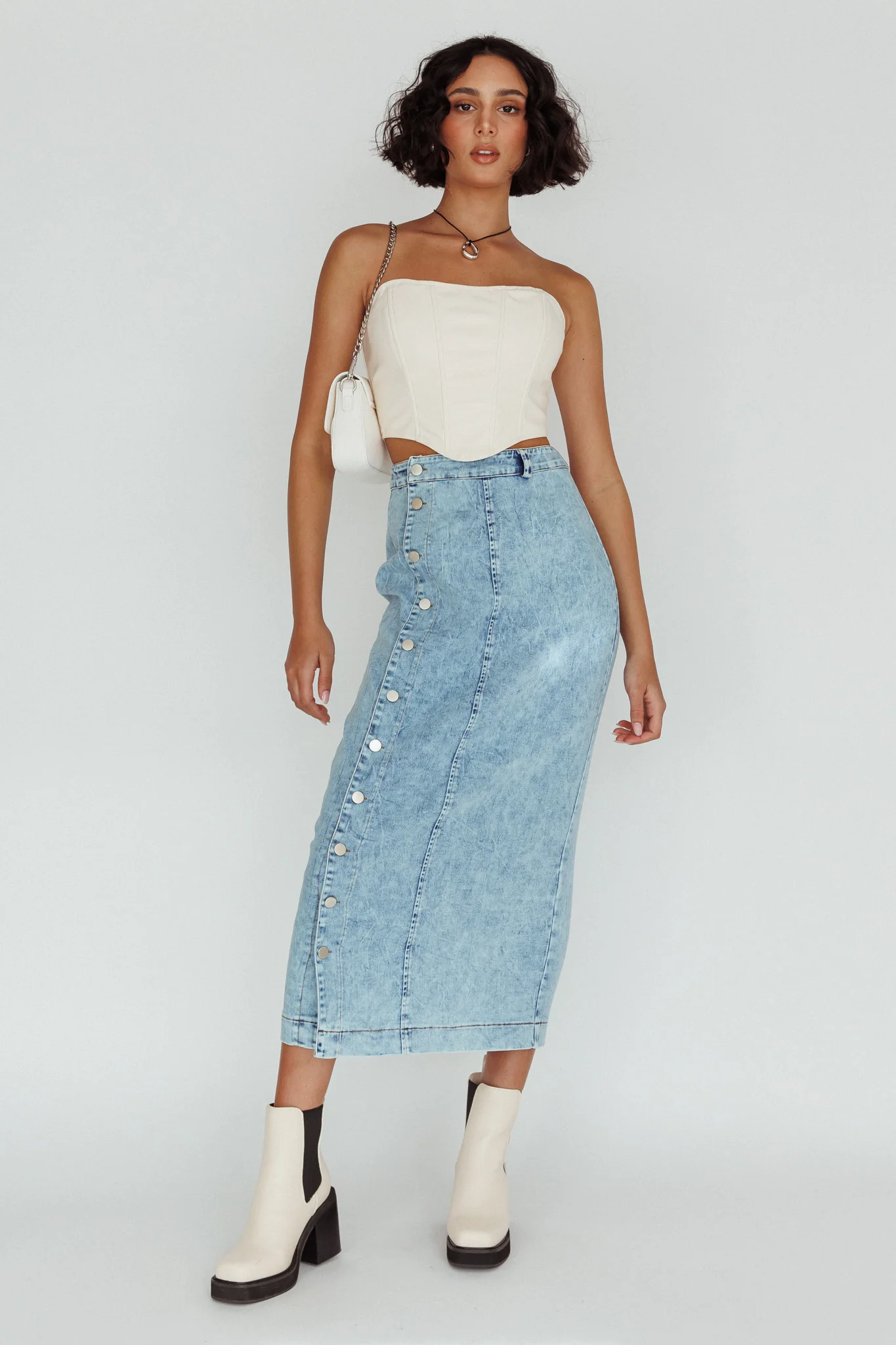 Angelica Side Button-Up Midi Skirt Denim - Sonourner