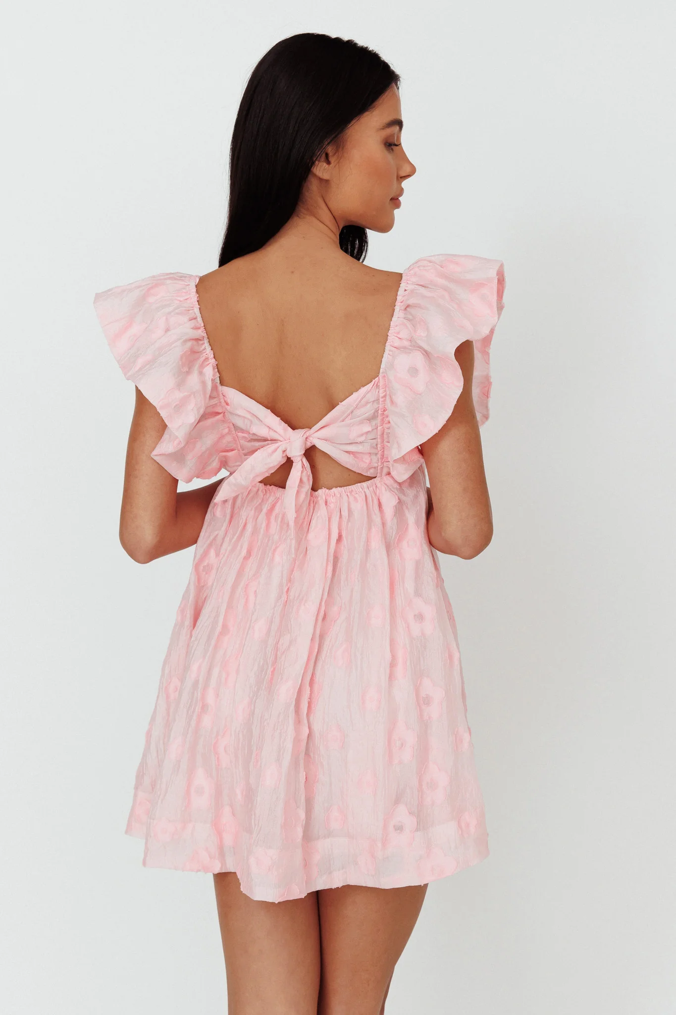 Melrose Place Floral Textured Frill Dress Pink - Sonourner