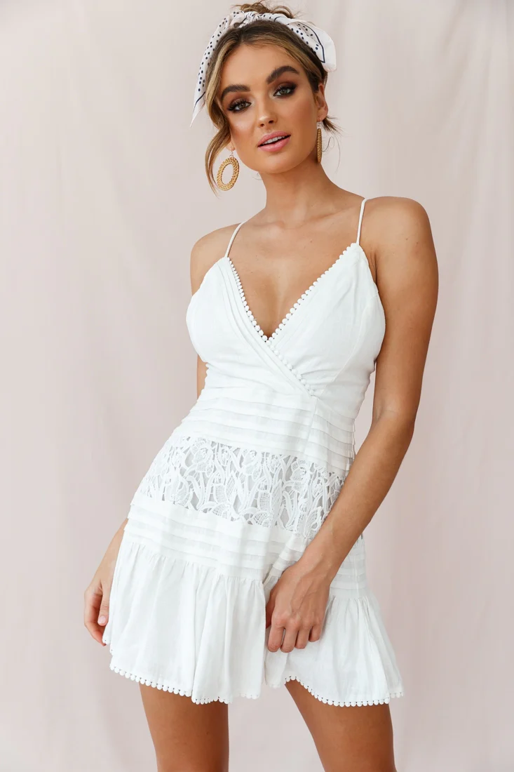 Bianca Fluted Hem Tie-Back Dress White - Sonourner