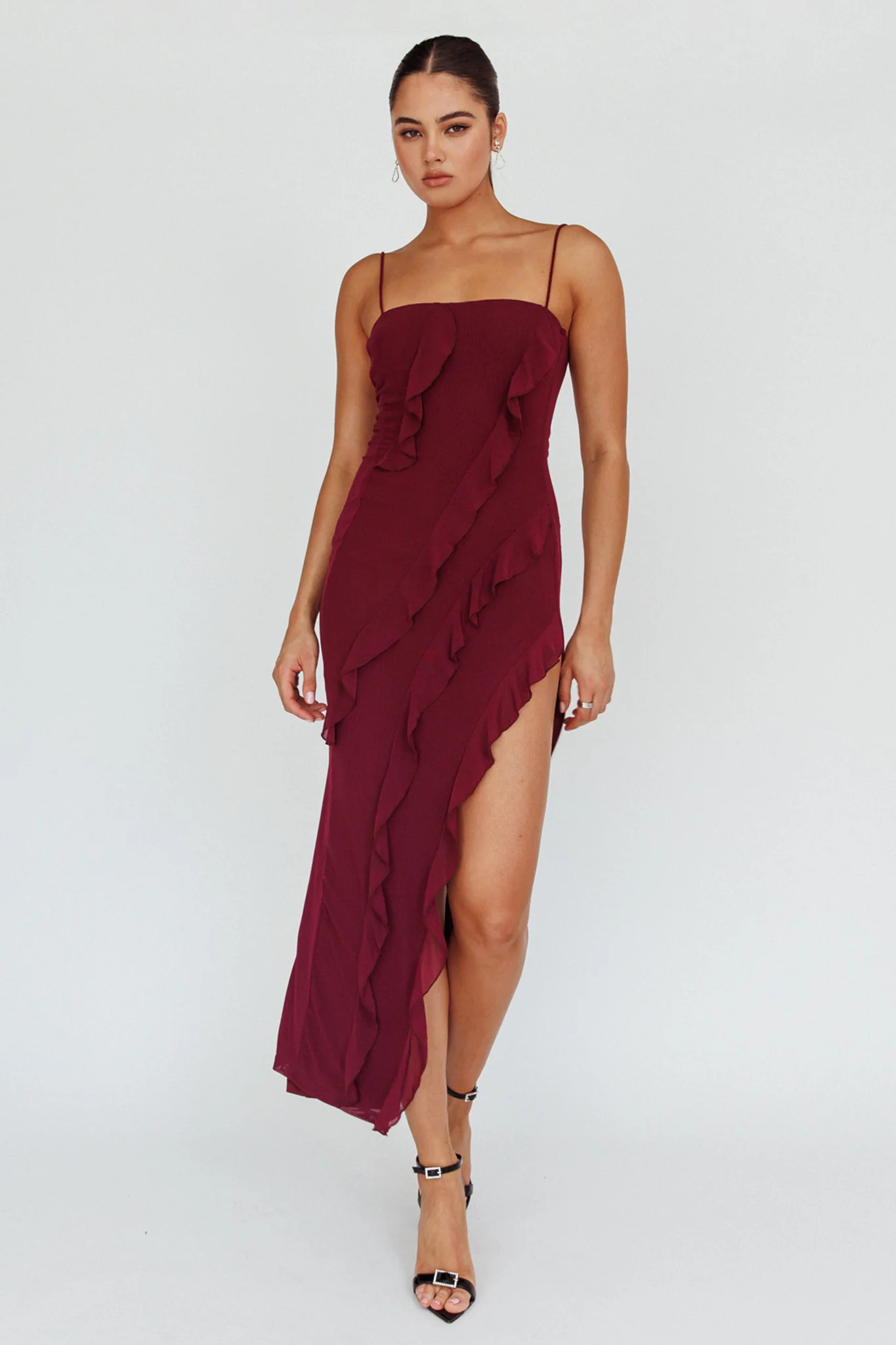 Catriona Split Ruffle Midi Dress Grape - Sonourner