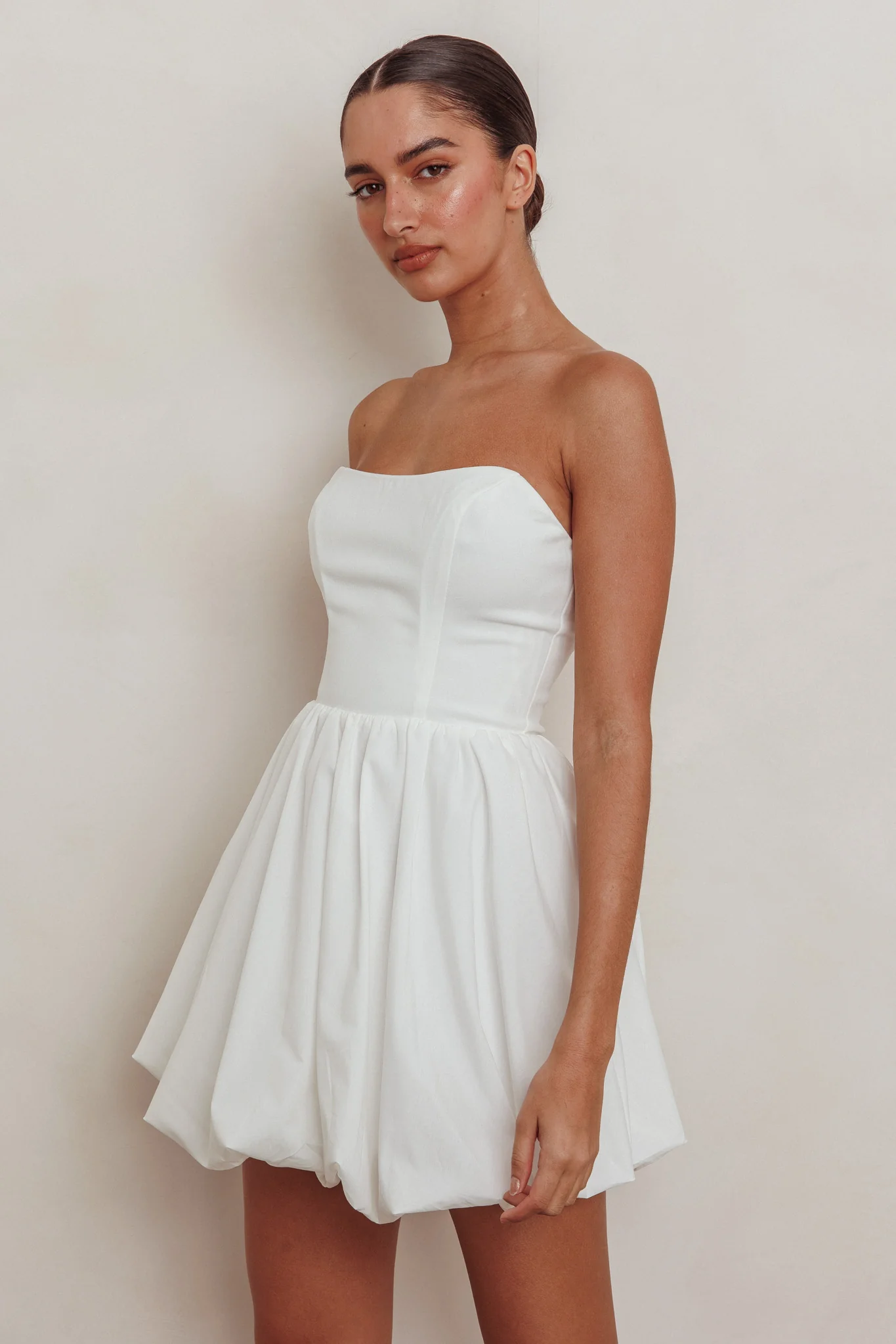 Like Art Strapless Bubble Mini Dress Off White - Sonourner