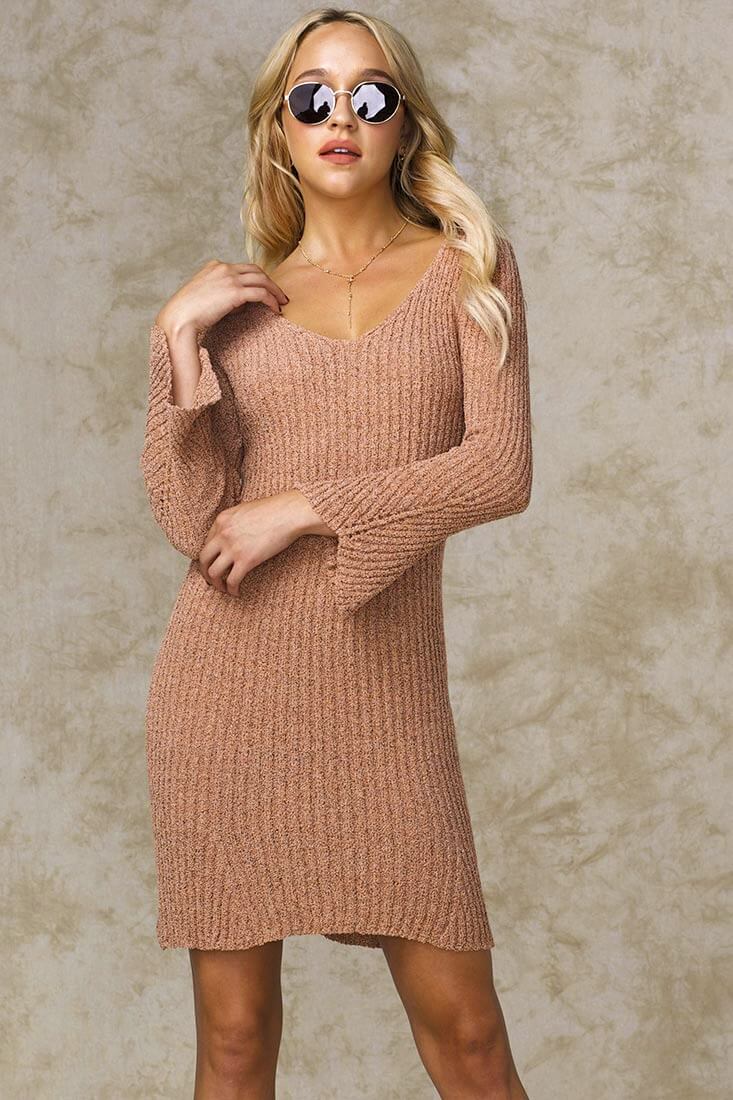 Amber Bodycon Sweater Dress Rose - Sonourner