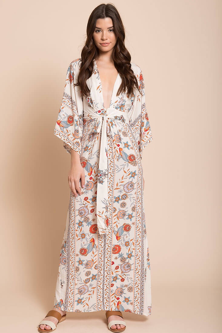 Kira Boho Floral Maxi Dress Orange - Sonourner