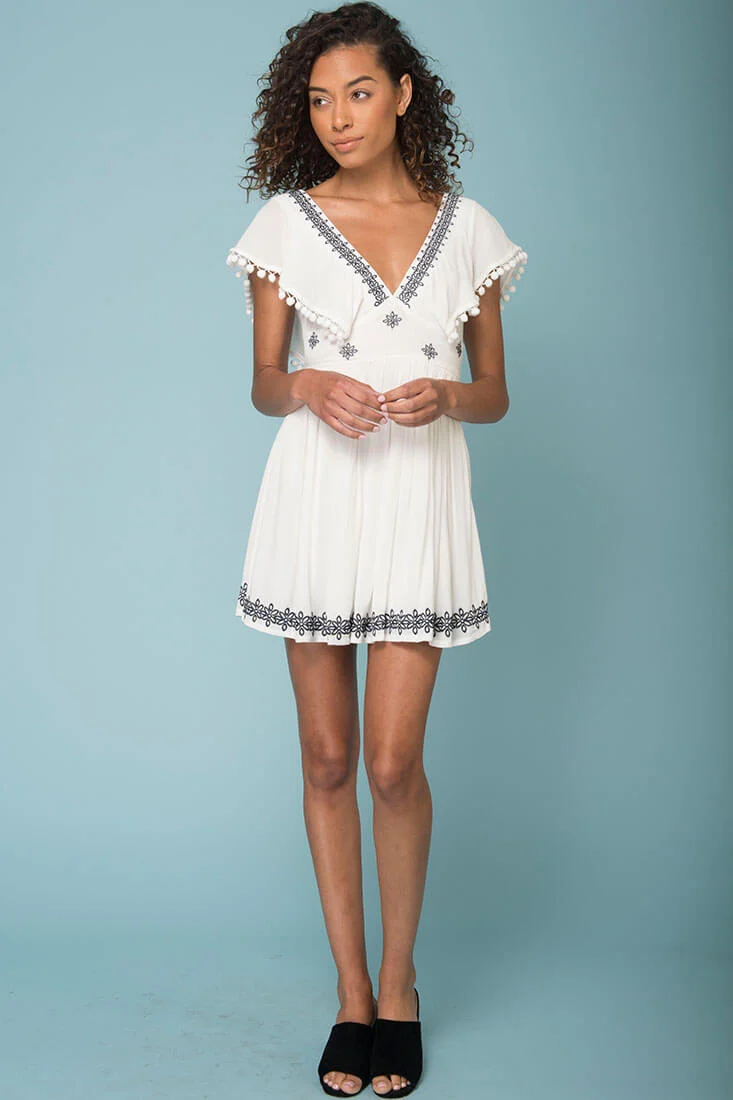 Alexis Pom Pom Dress White - Sonourner
