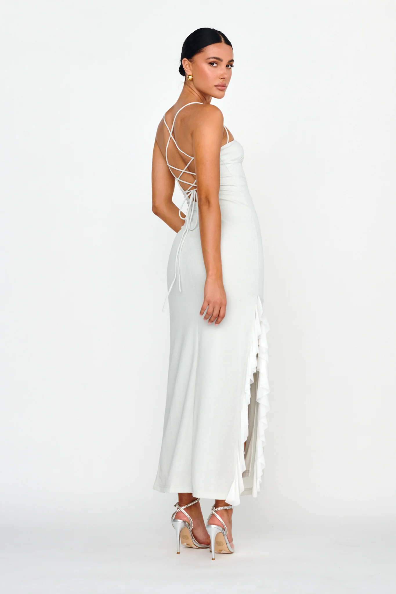 Rosilyn Split Ruffle Midi Dress Silver - Sonourner