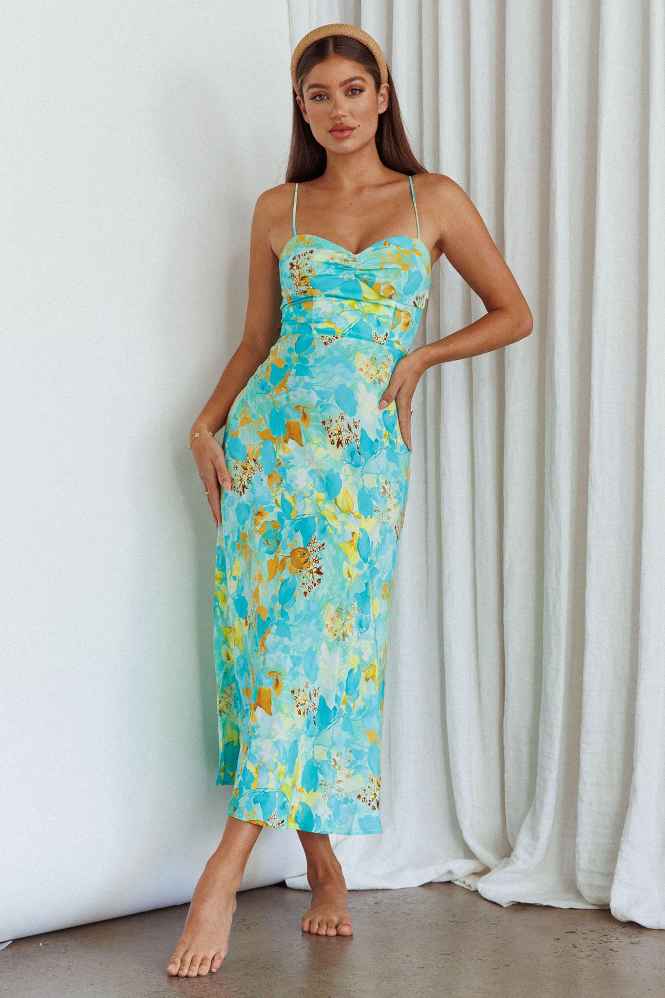 Golden Sands Cami Strap Maxi Dress Floral Teal - Sonourner