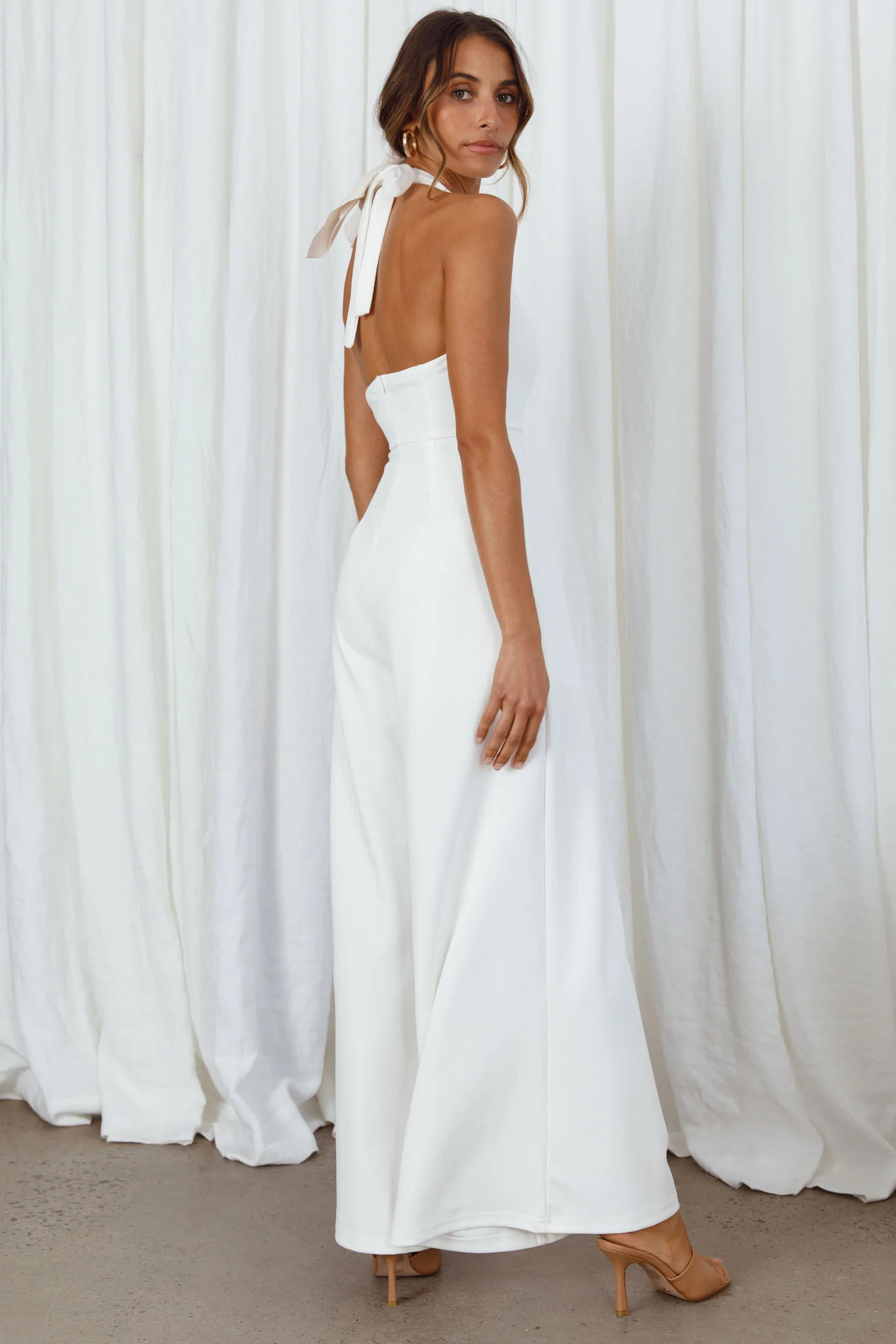 Remember This Halterneck Wide Leg Jumpsuit White - Sonourner