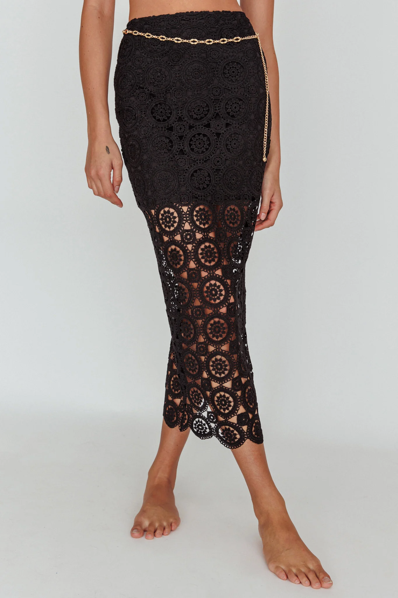 Milano Crochet Lace Midi Skirt Black - Sonourner