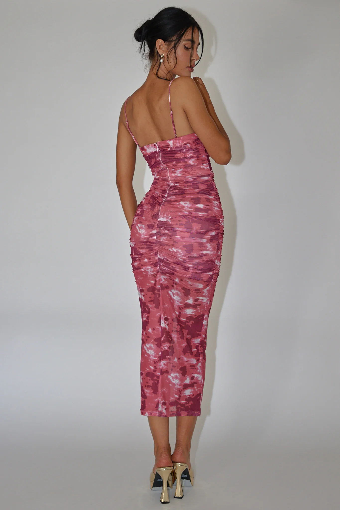 Logan Strapless Ruched Midi Dress Print Wine - Sonourner