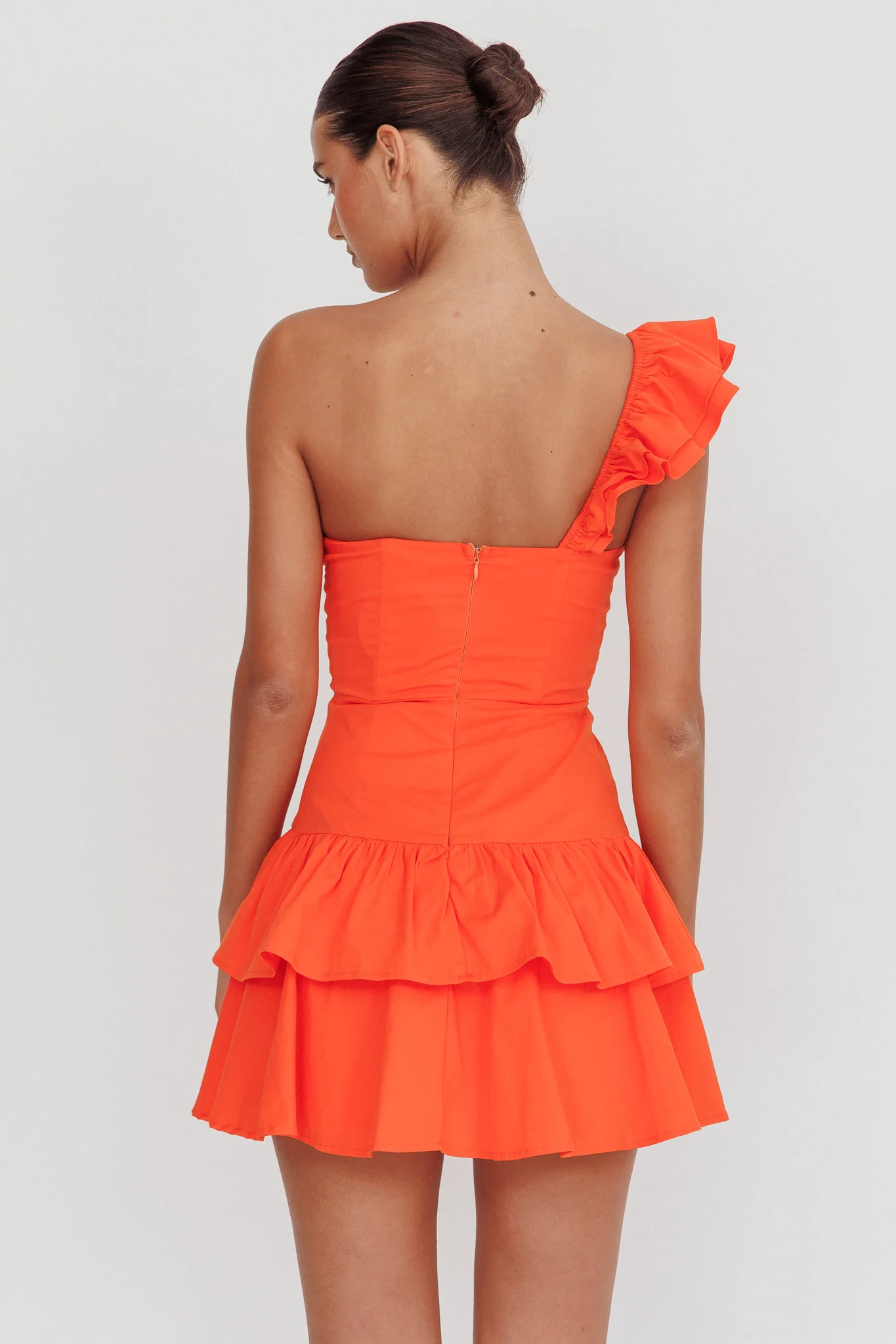 Tea Time One Shoulder Ruffle Mini Dress Tangerine - Sonourner