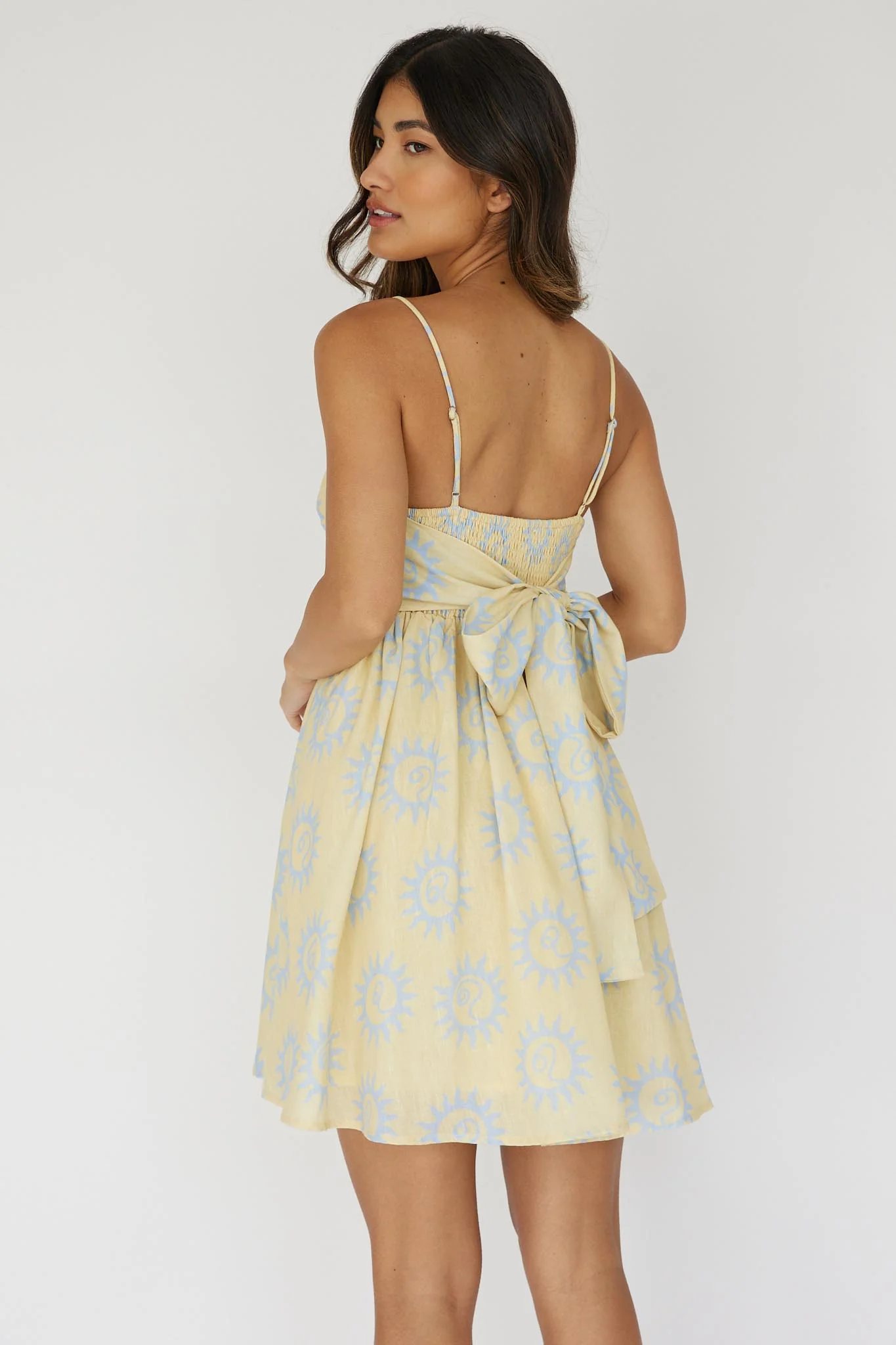 Sweet Solace Back Tie Mini Dress Sun Yellow - Sonourner