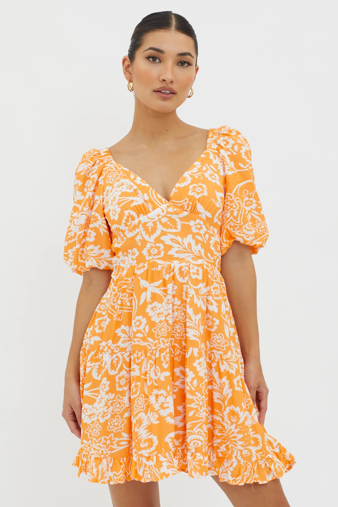 Madrid Summer Tied Back Mini Dress Print Orange - Sonourner