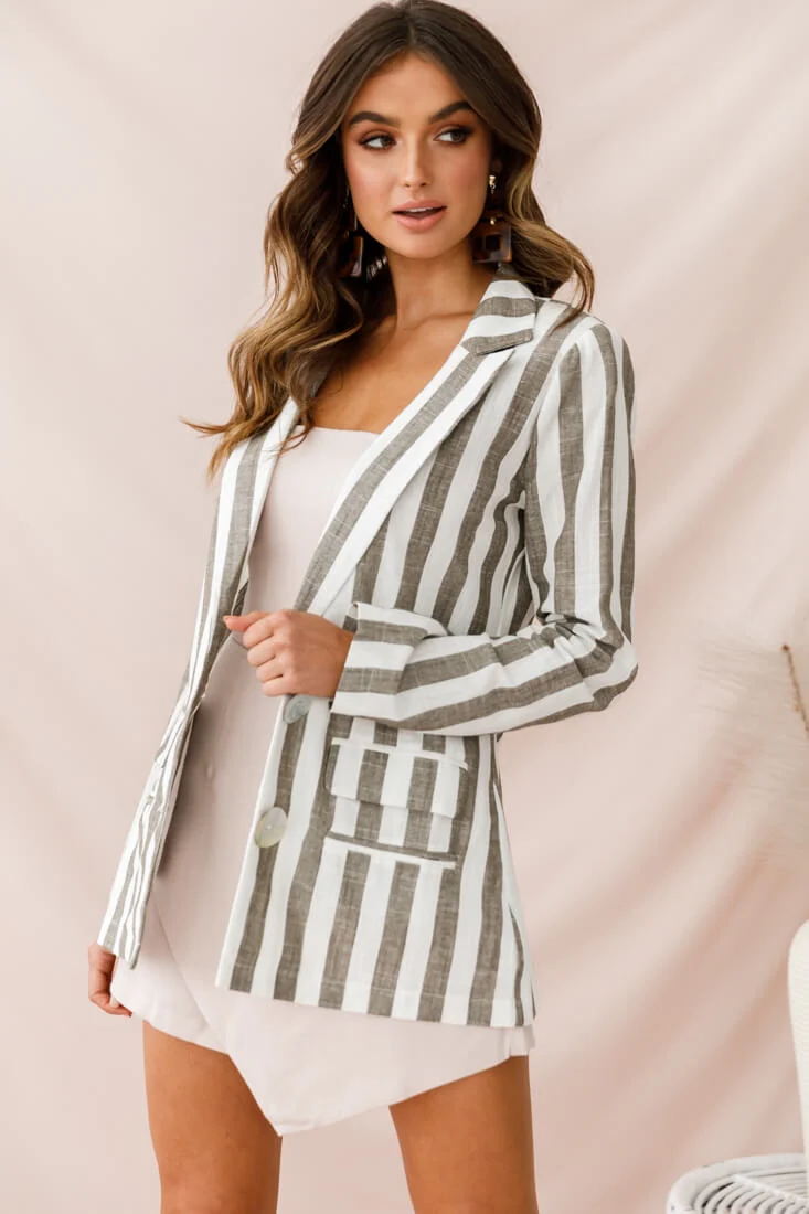 Hamptons Striped Notched Lapel Jacket Olive - Sonourner