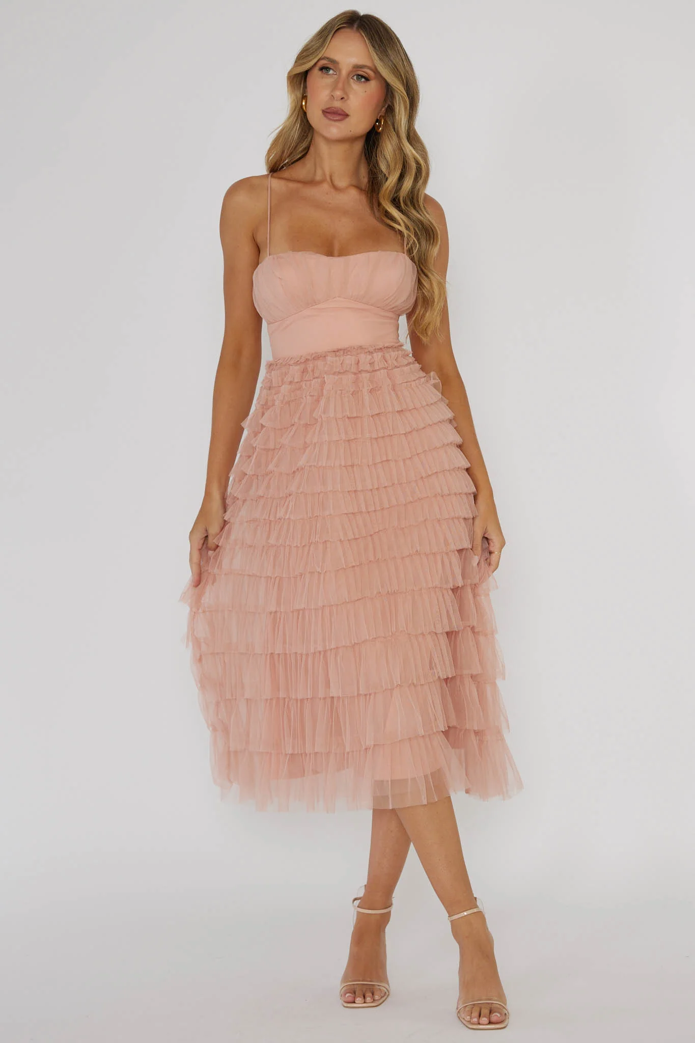 Garden Party Tiered Frill Midi Dress Blush - Sonourner