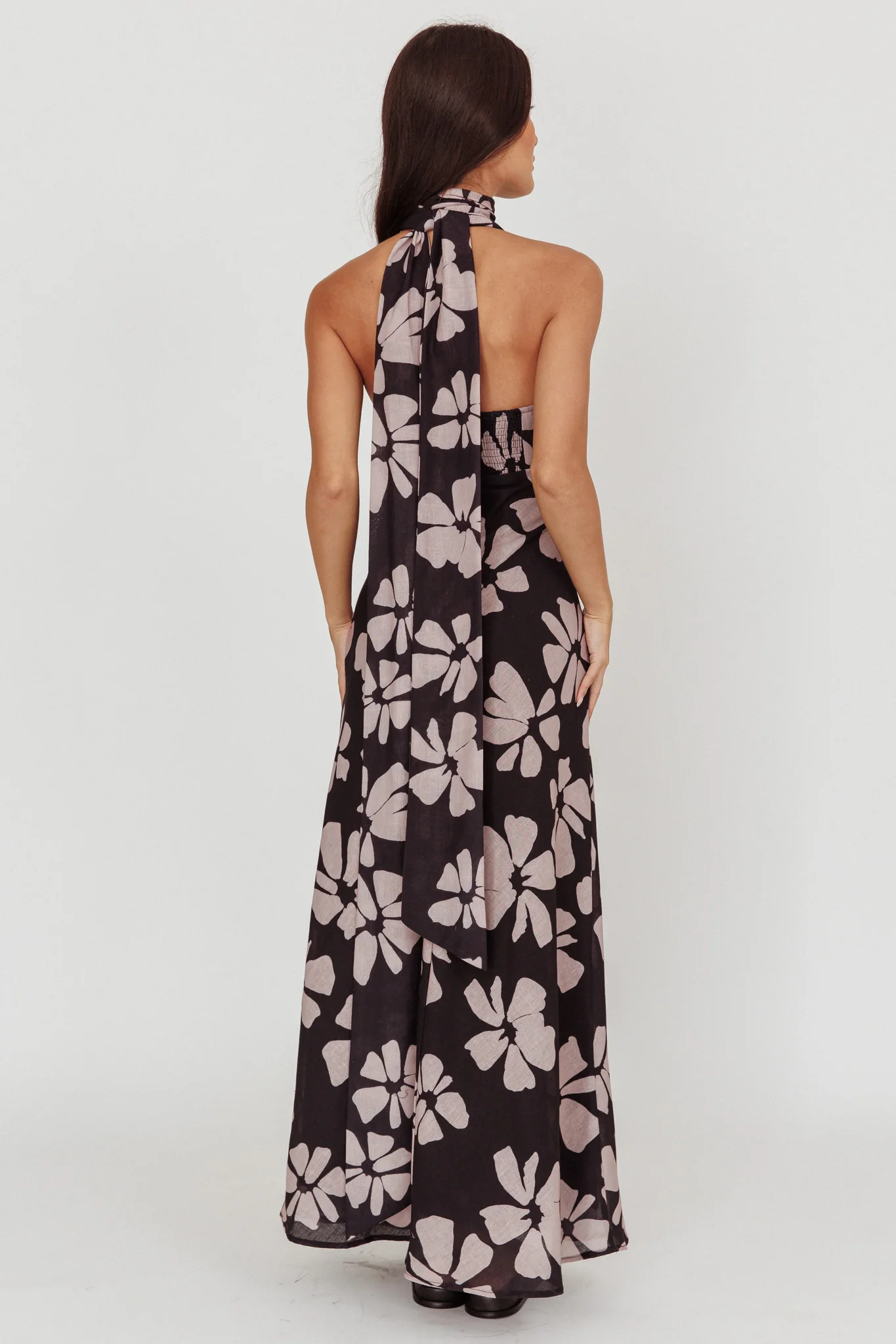 Italia Azure Halterneck Floral Maxi Dress Black - Sonourner