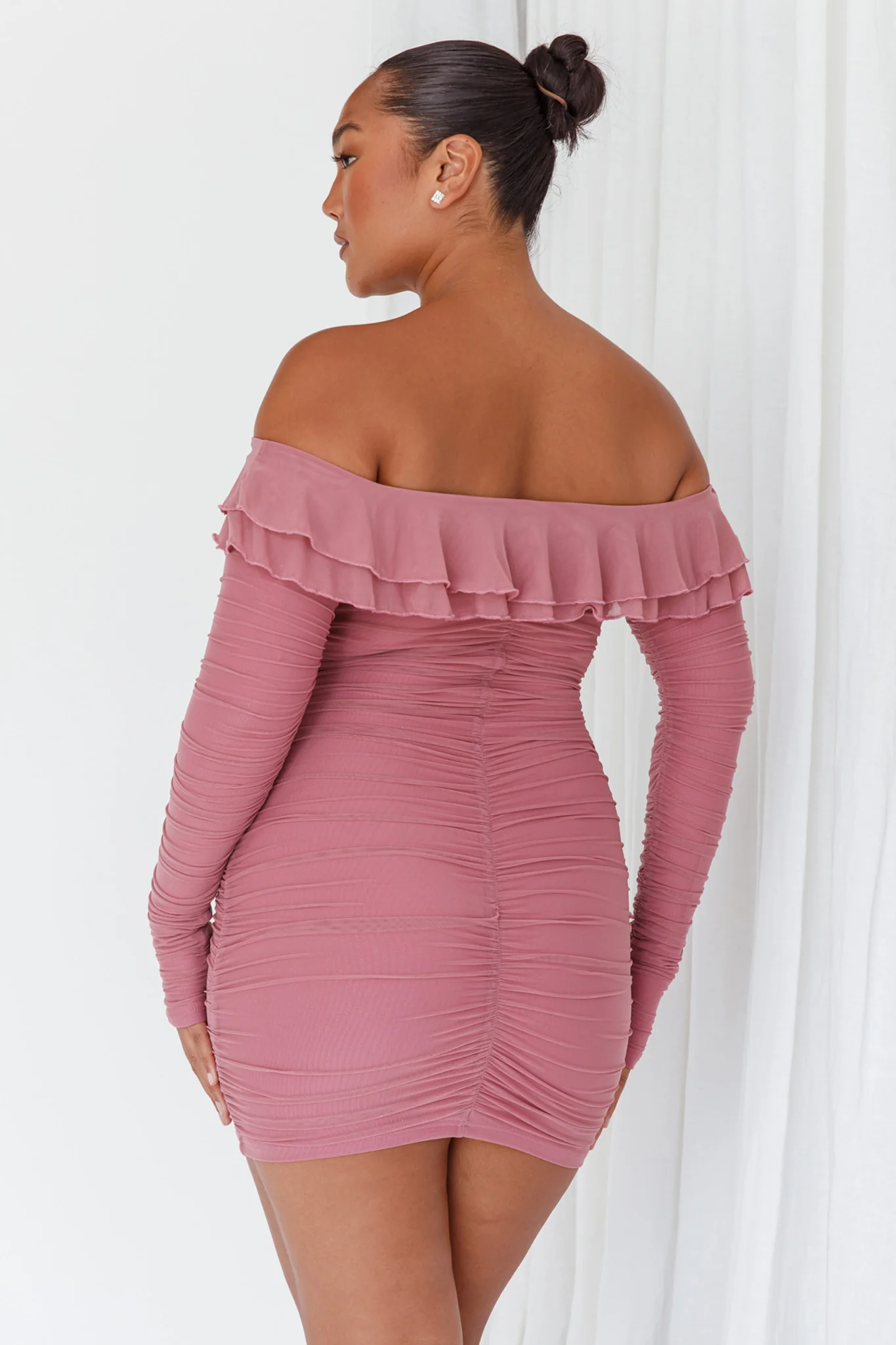 Confession Off-Shoulder Long Sleeve Mini Dress Mauve - Sonourner
