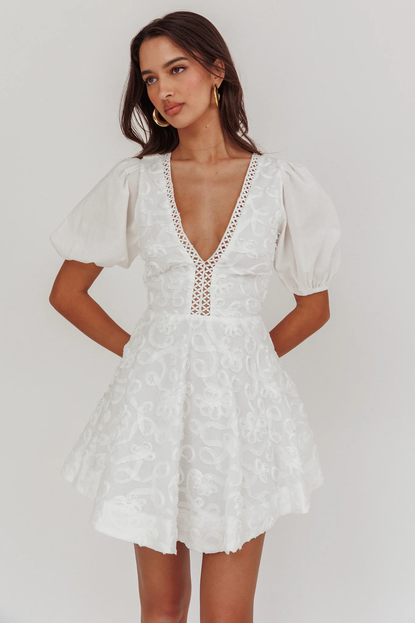 Samsara Puff Sleeve Mini Dress White - Sonourner