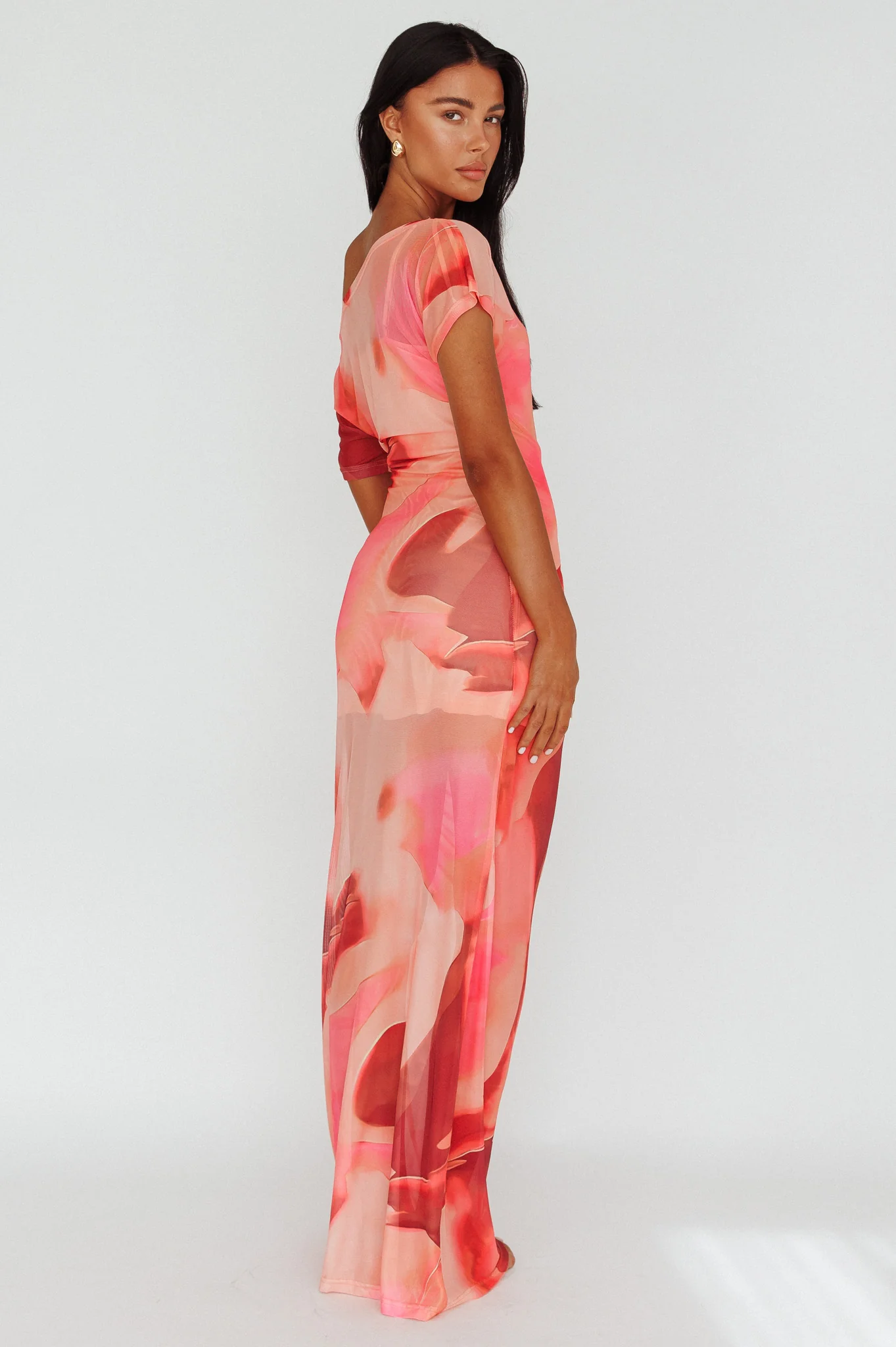 Tumi Short Sleeve Maxi Dress Printed Red - Sonourner