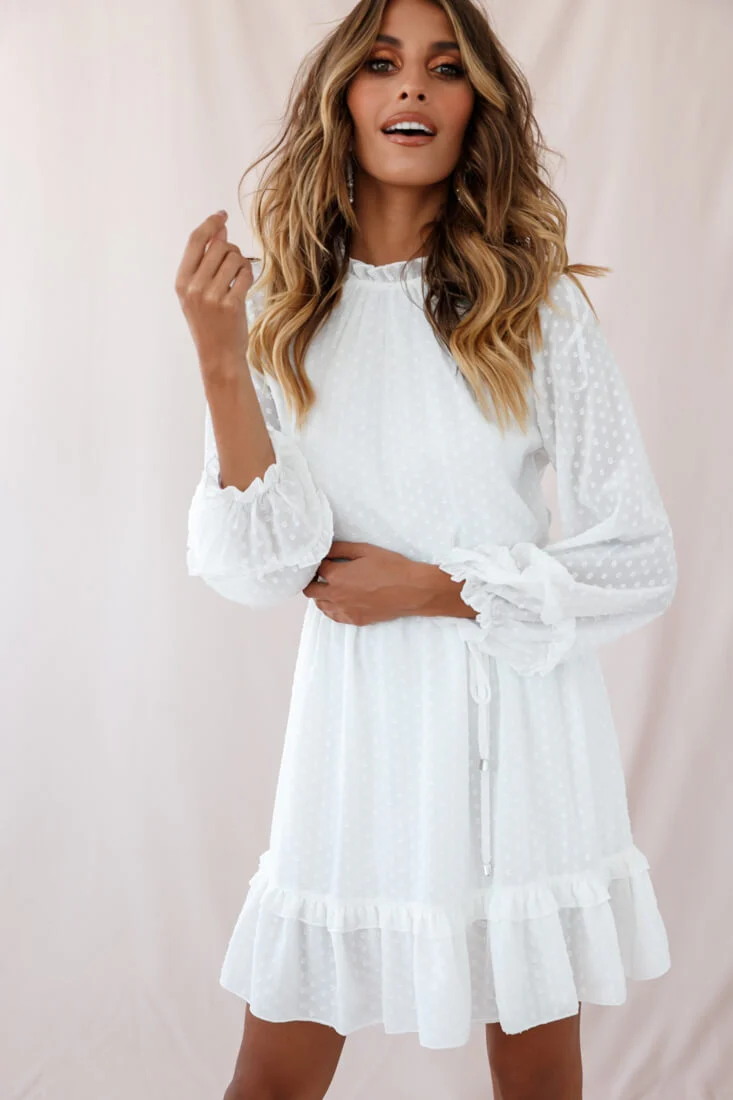 Tracee Open Back Ruffled Hemline Dress White Tall - Sonourner