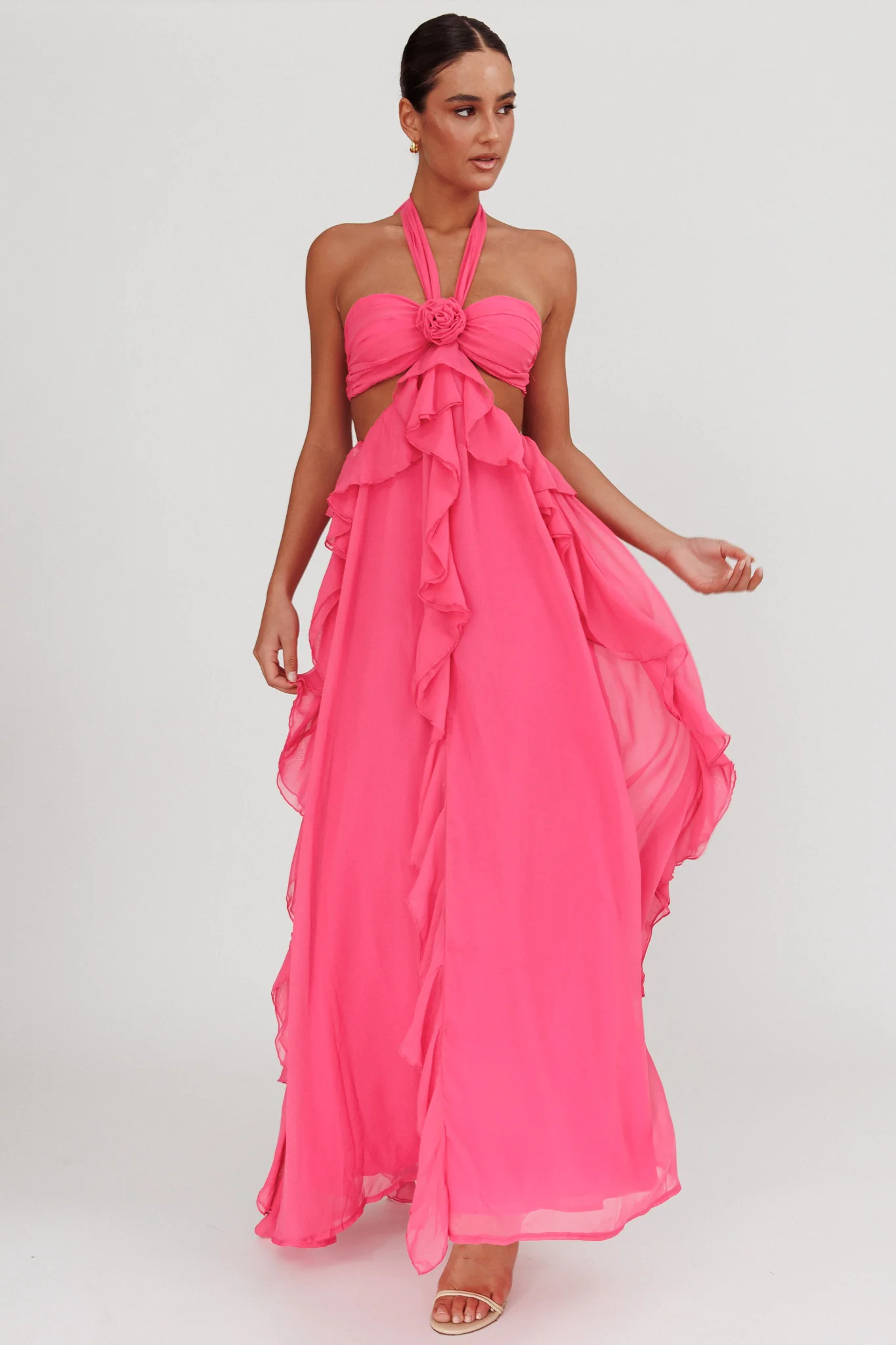 Santiago Cut-Out Ruffle Maxi Dress Fuchsia - Sonourner